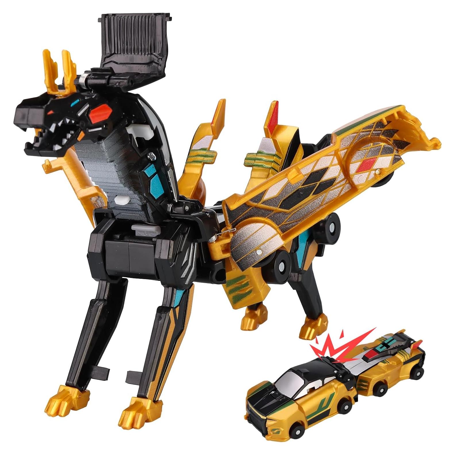 Coche Transformador Dinosaurio Dorado - Juguete Magnético 2 en 1