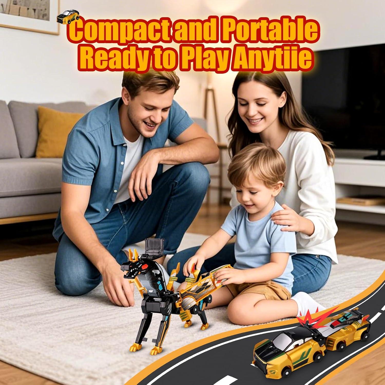 Coche Transformador Dinosaurio Dorado - Juguete Magnético 2 en 1