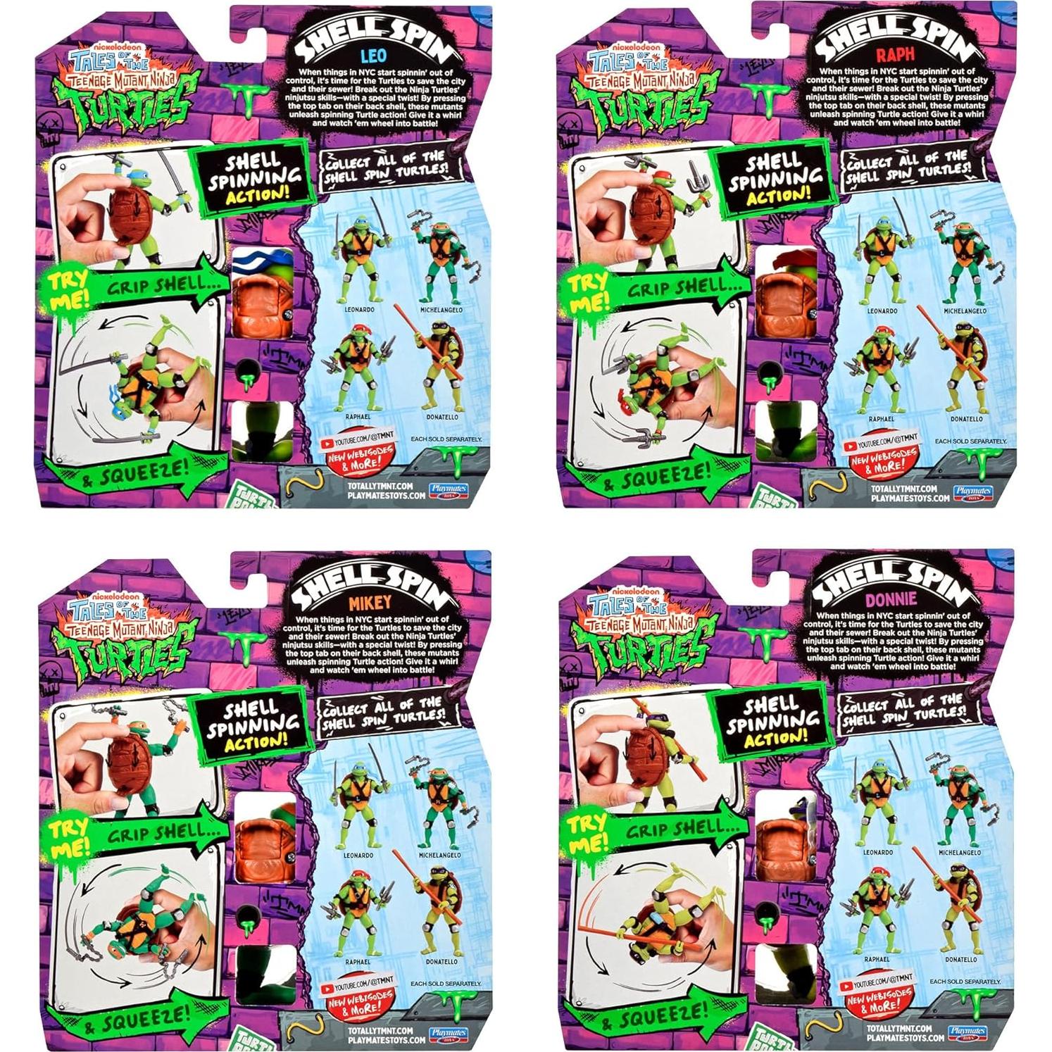 Paquete 4 Figuras Tortugas Ninja Shell Spin Playmates Toys