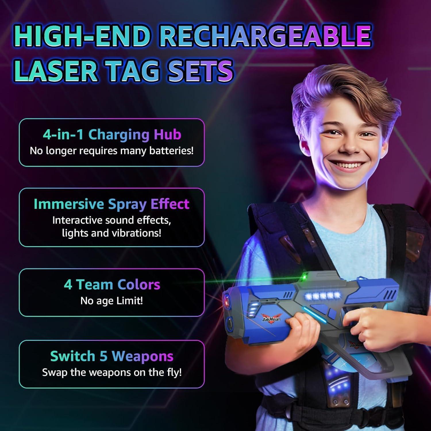 Juego de Laser Tag JakMean 4 Pistolas y Chalecos Recargables