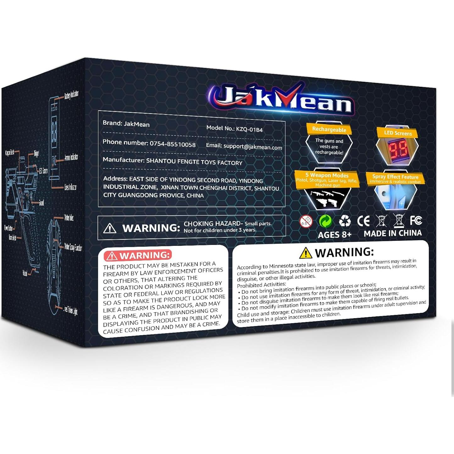 Juego de Laser Tag JakMean 4 Pistolas y Chalecos Recargables
