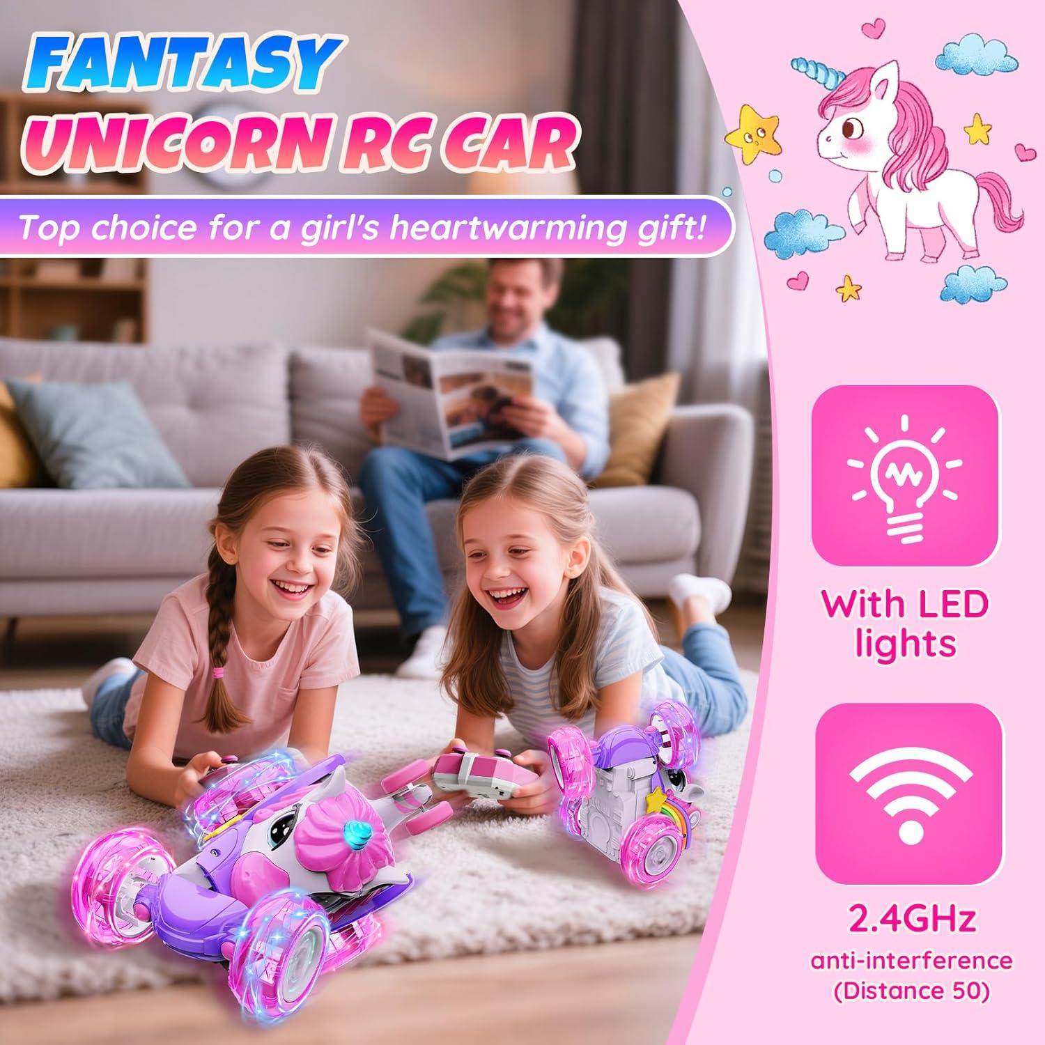 Coche de Control Remoto Unicornio Rosa 4WD 360° para Niñas
