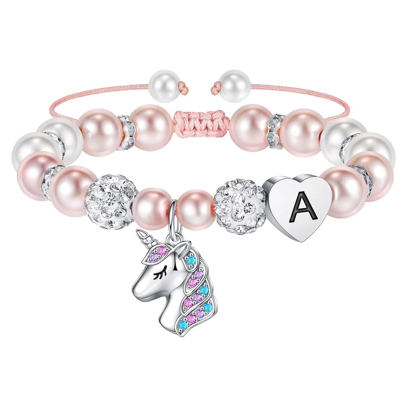 Pulsera de Unicornio Hidepoo para Niñas con Inicial y Perlas