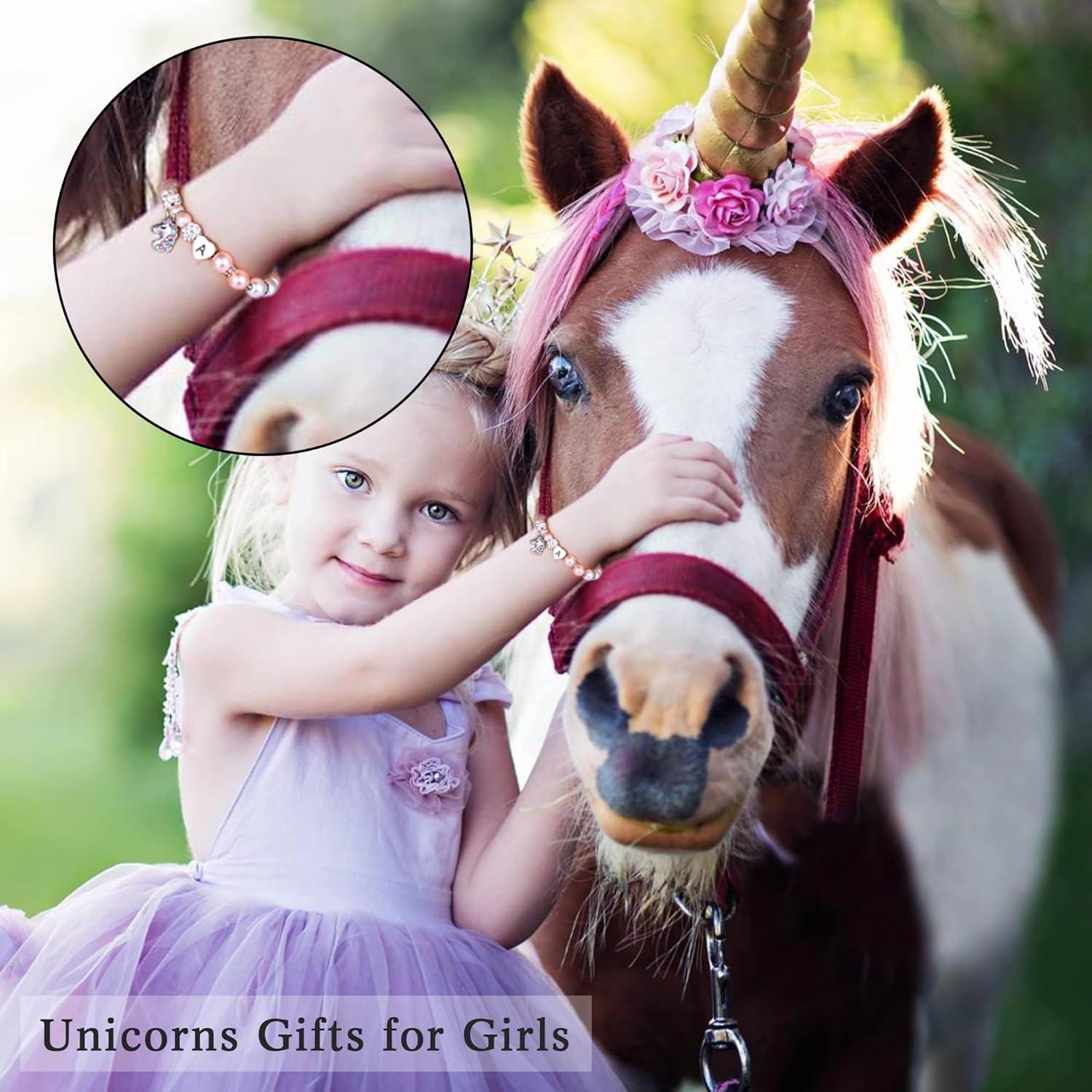 Pulsera de Unicornio Hidepoo para Niñas con Inicial y Perlas