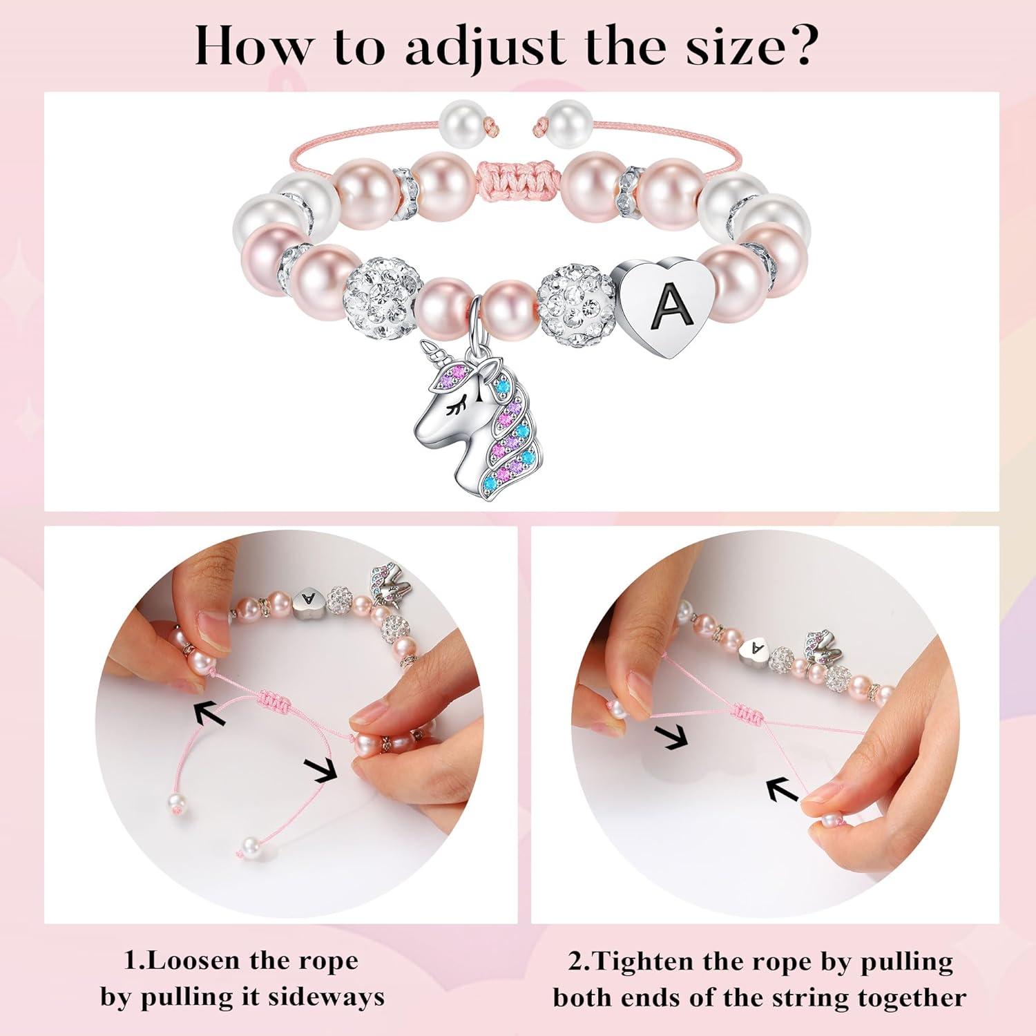 Pulsera de Unicornio Hidepoo para Niñas con Inicial y Perlas