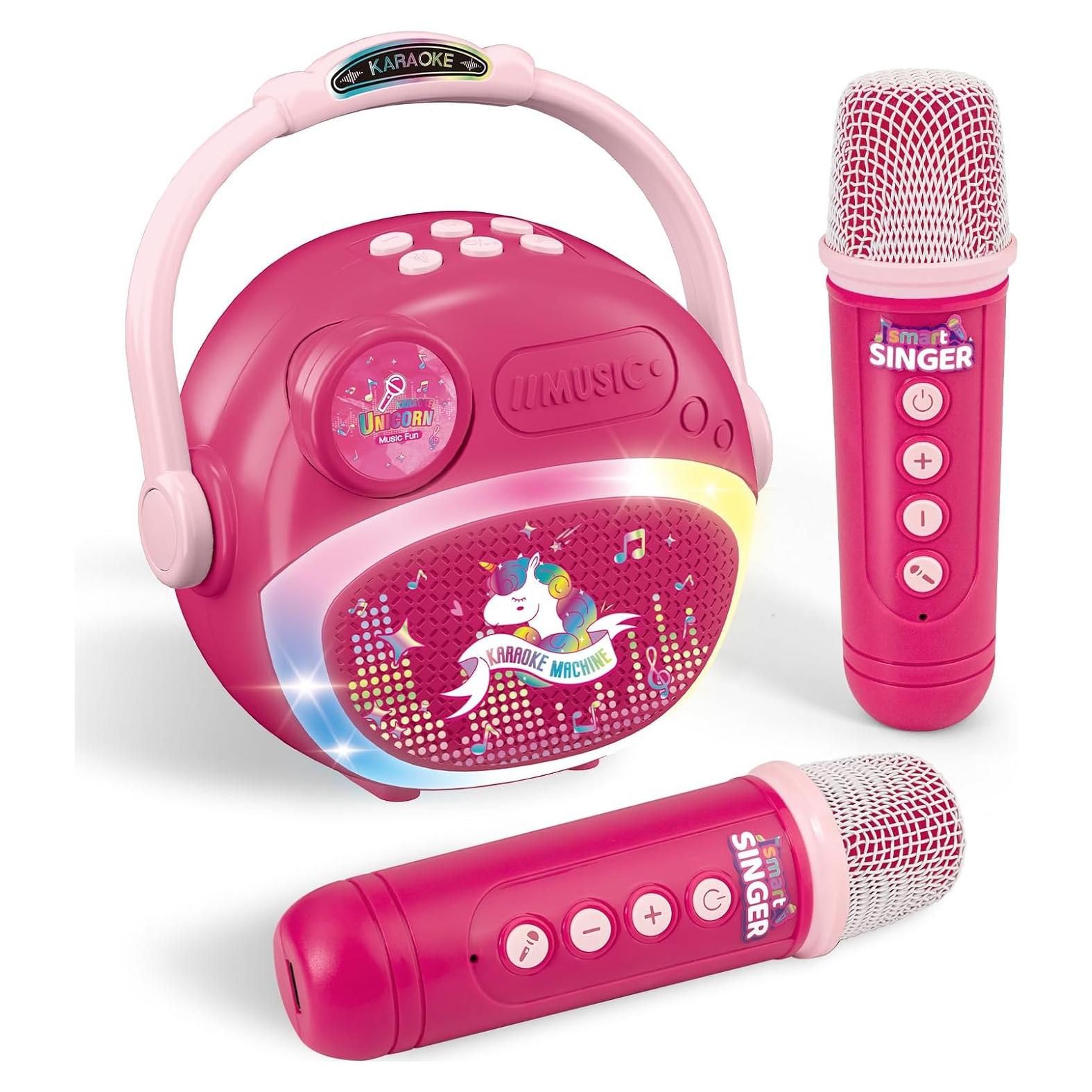 Mini Máquina de Karaoke Rosa para Niñas con Bluetooth y 2 Micrófonos