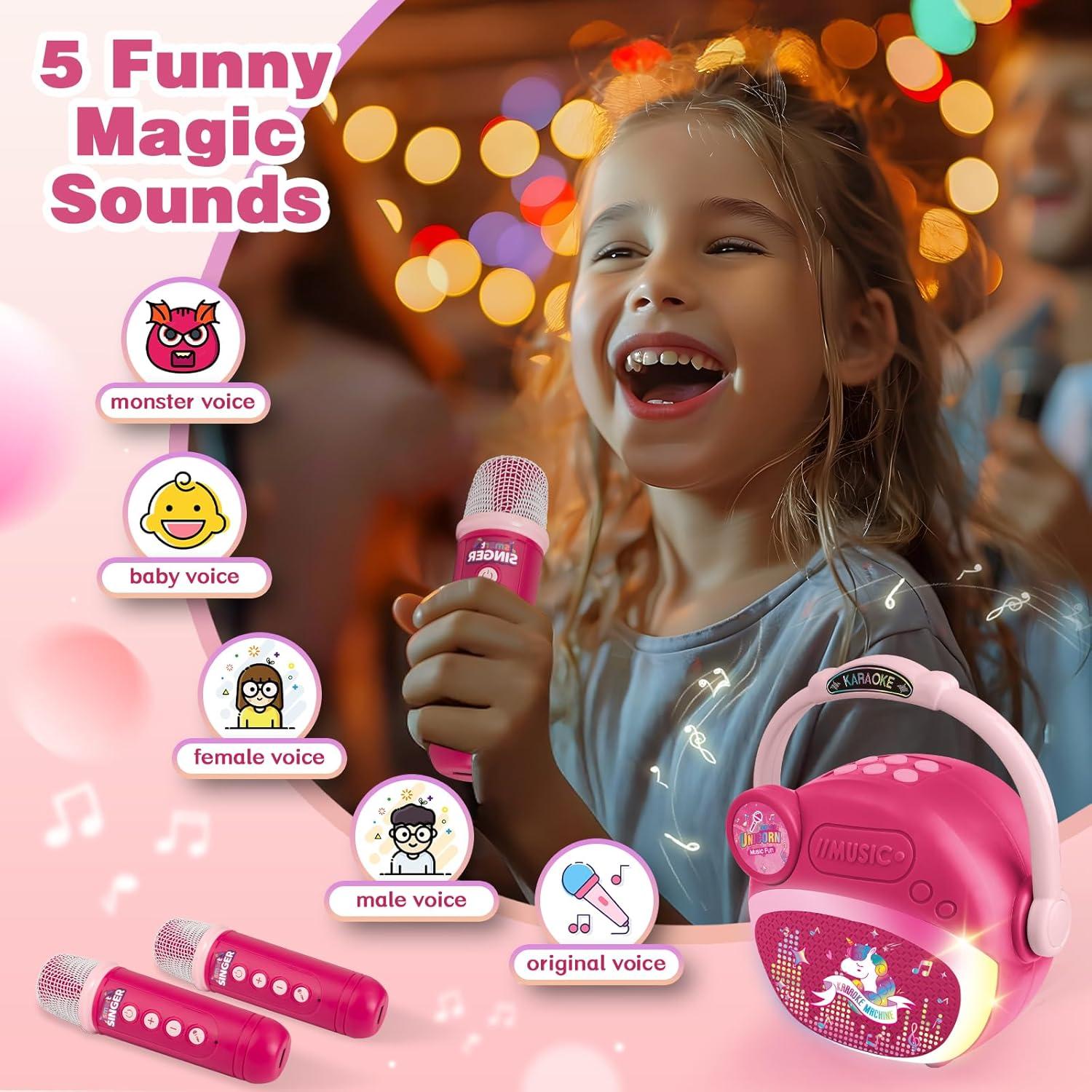 Mini Máquina de Karaoke Rosa para Niñas con Bluetooth y 2 Micrófonos