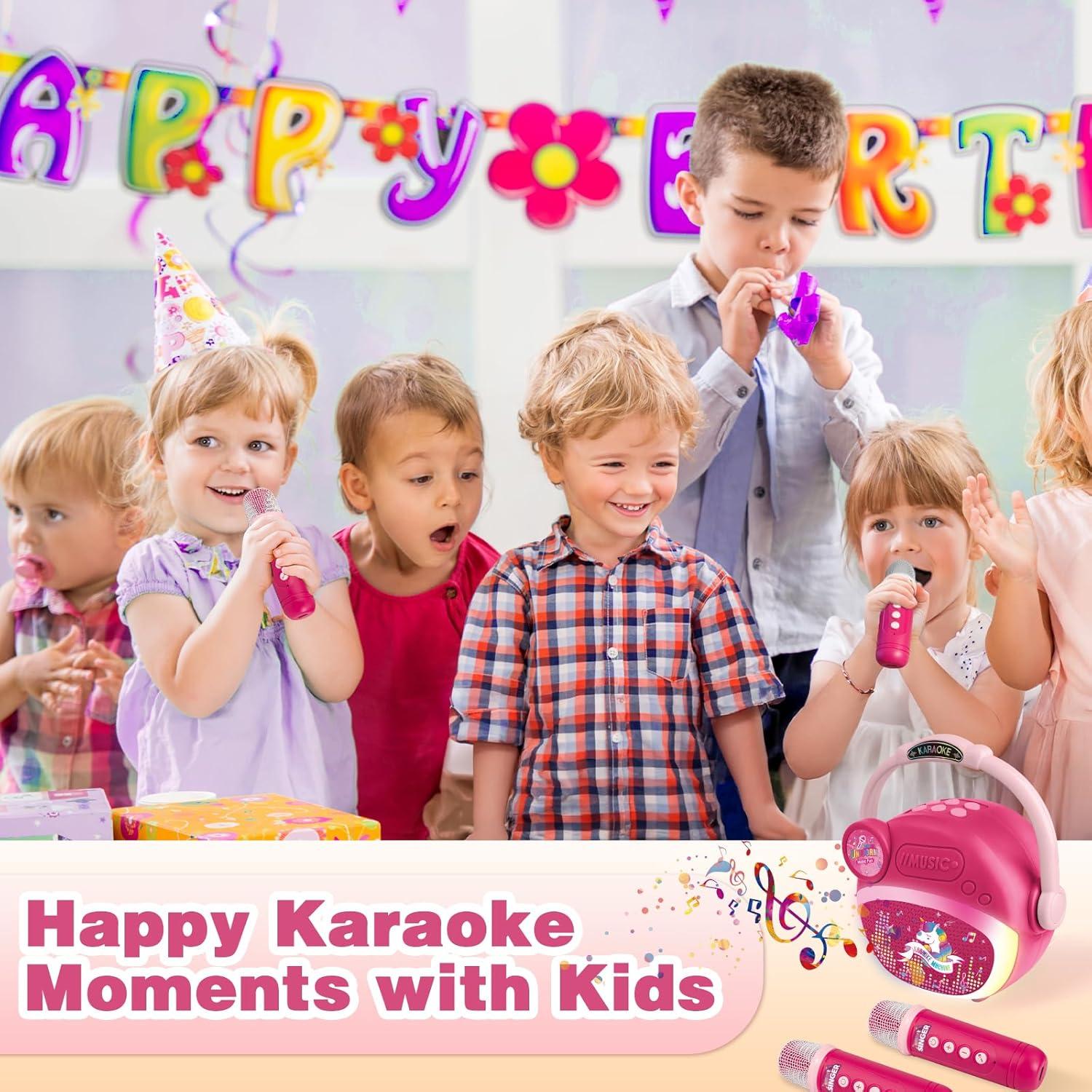 Mini Máquina de Karaoke Rosa para Niñas con Bluetooth y 2 Micrófonos