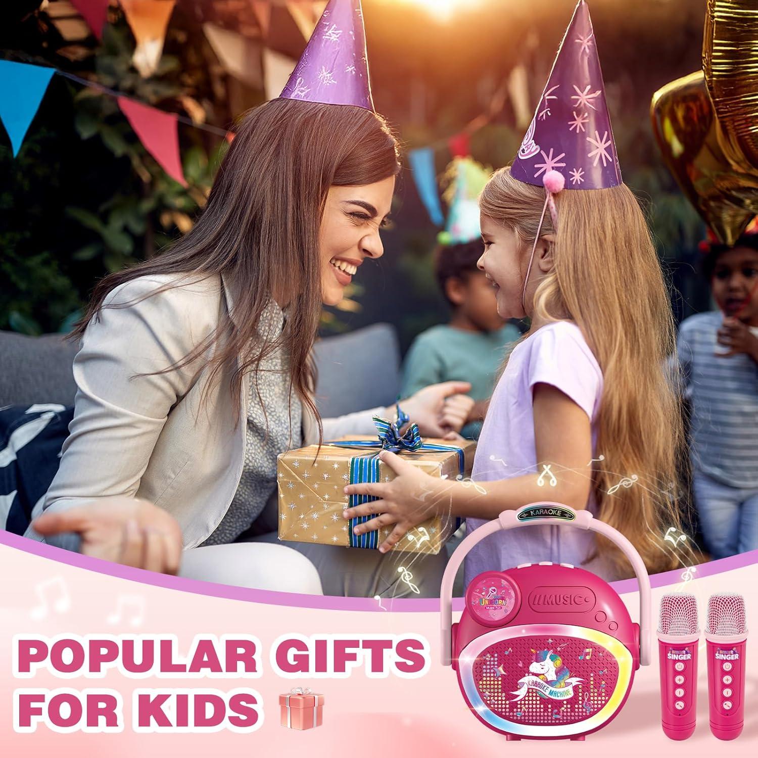 Mini Máquina de Karaoke Rosa para Niñas con Bluetooth y 2 Micrófonos