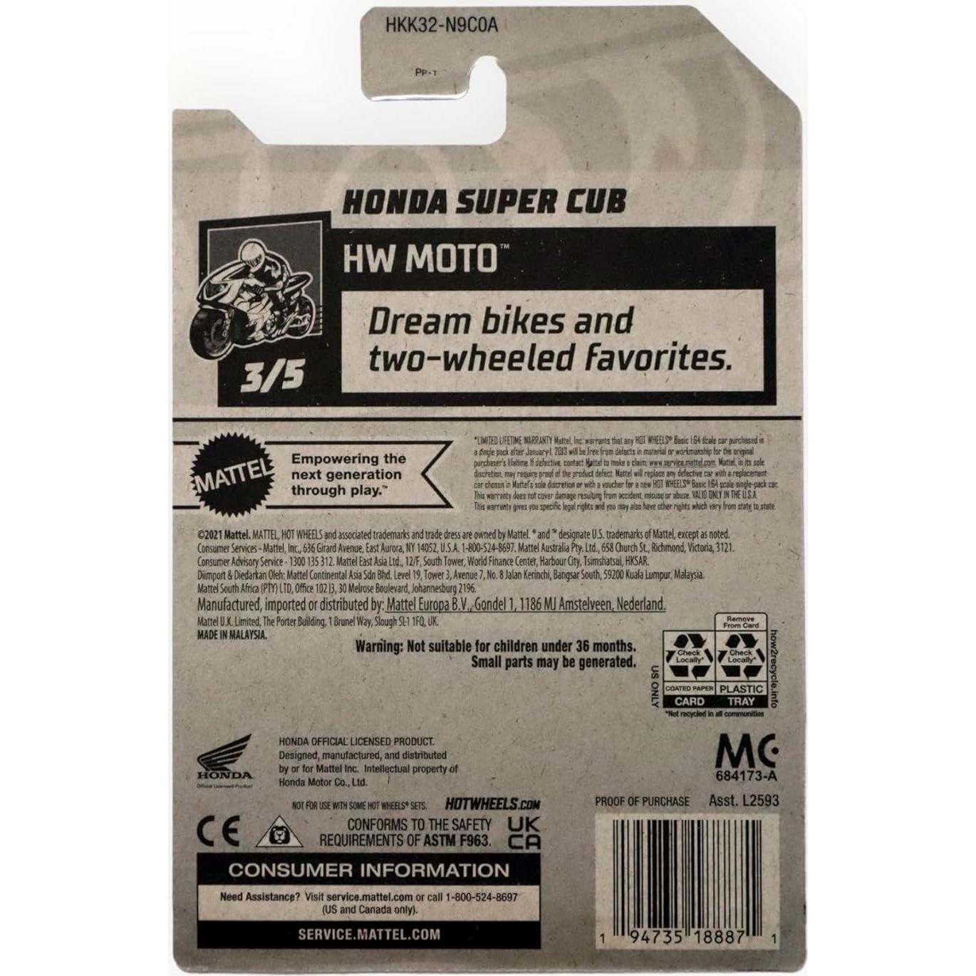 Hot Wheels Honda Super Cub 1:64 Escala Amarillo 87/250