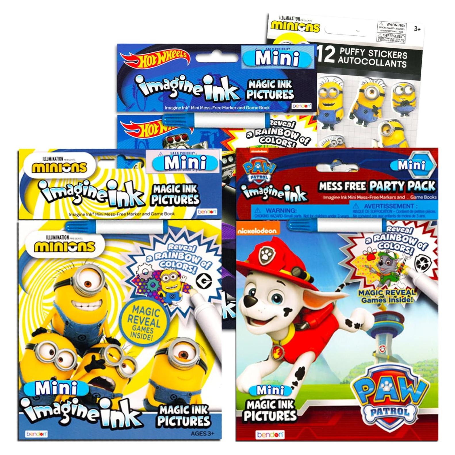 Paquete de 3 Libros para Colorear Imagine Ink - Hot Wheels, Paw Patrol y Minions