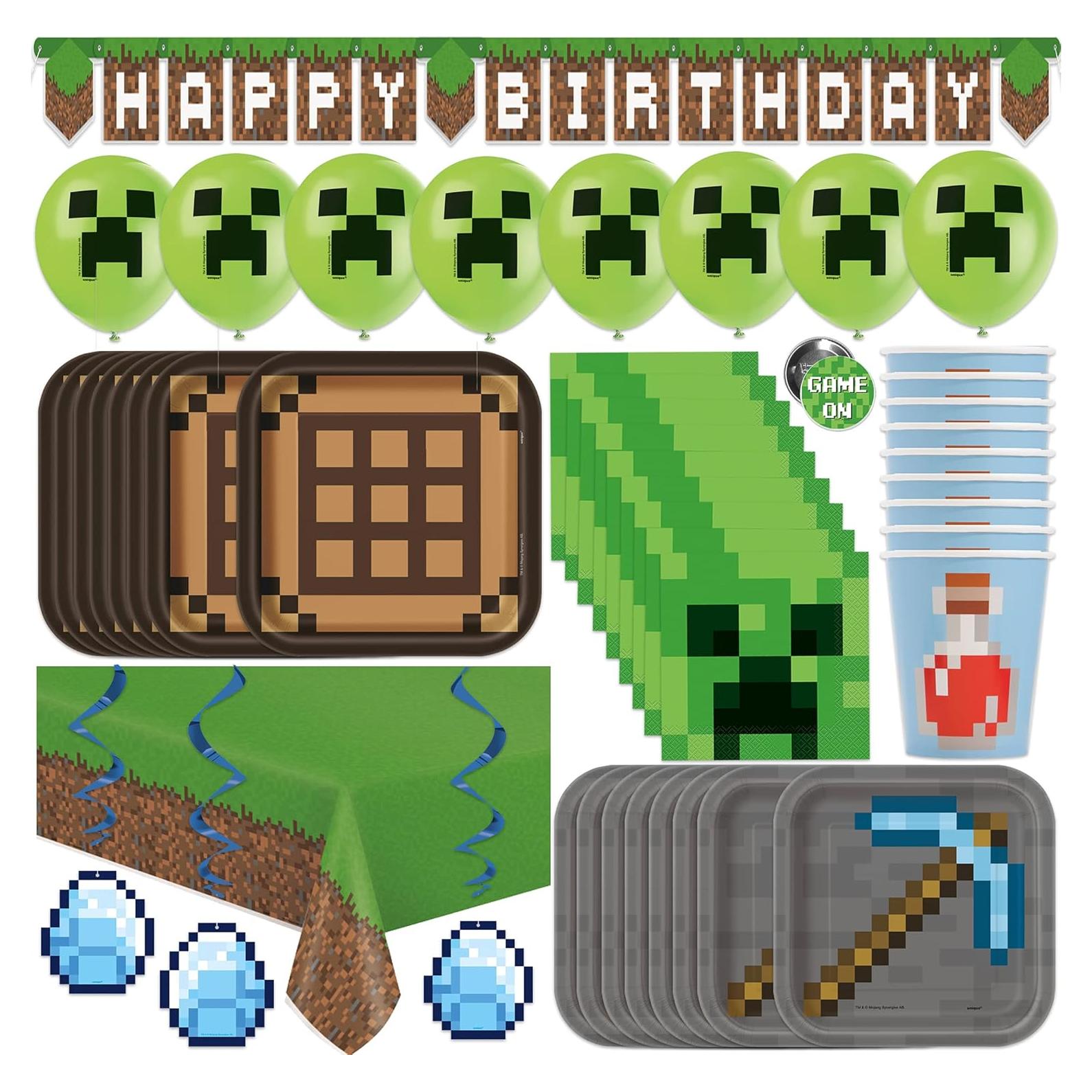 Kit de Fiesta de Cumpleaños Minecraft Unique para 16 Invitados
