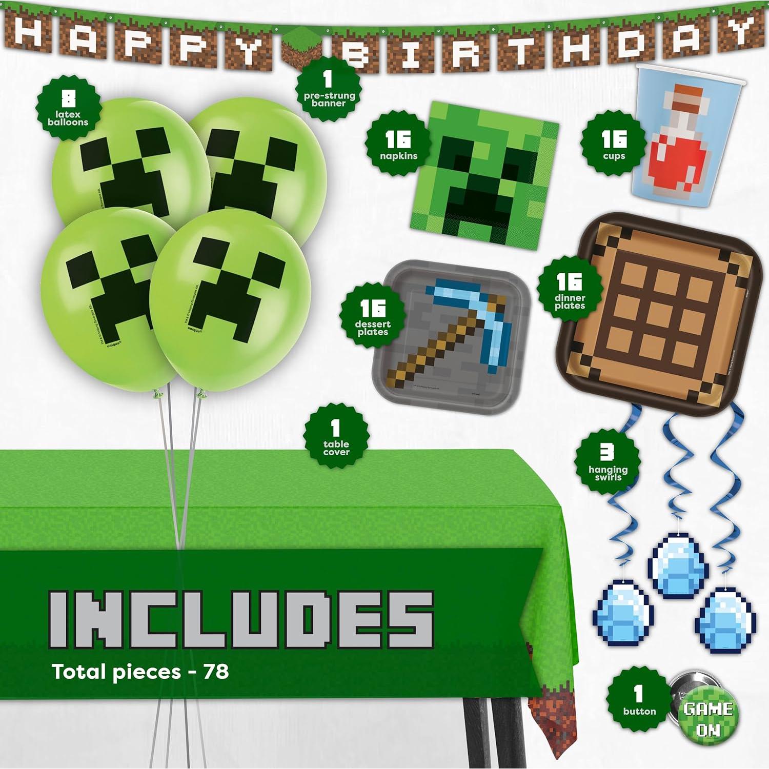 Kit de Fiesta de Cumpleaños Minecraft Unique para 16 Invitados
