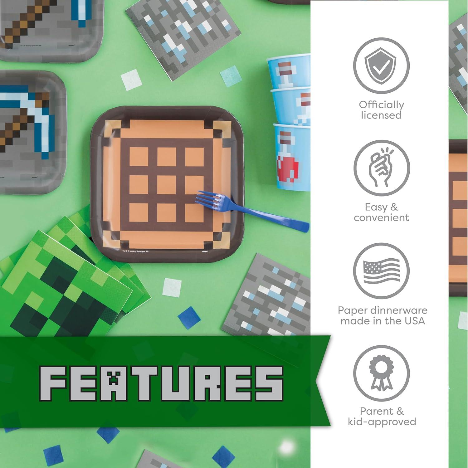 Kit de Fiesta de Cumpleaños Minecraft Unique para 16 Invitados