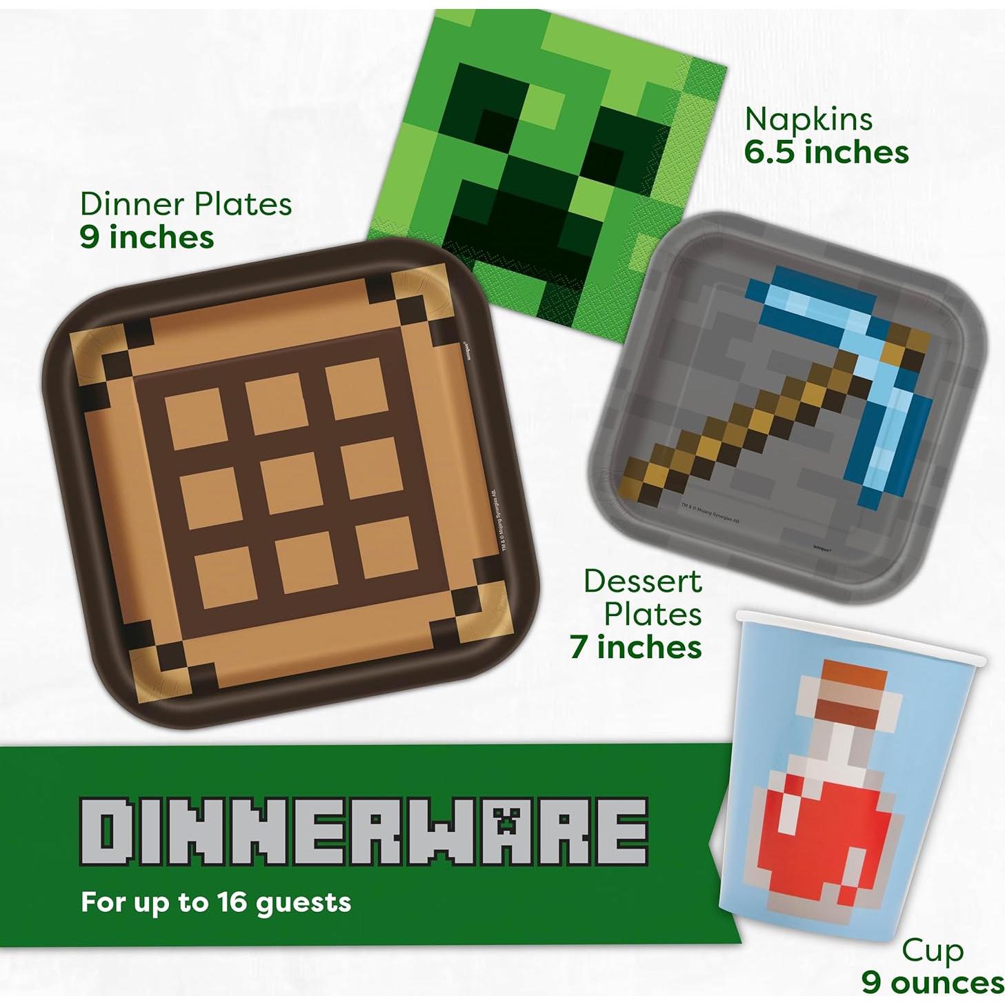 Kit de Fiesta de Cumpleaños Minecraft Unique para 16 Invitados