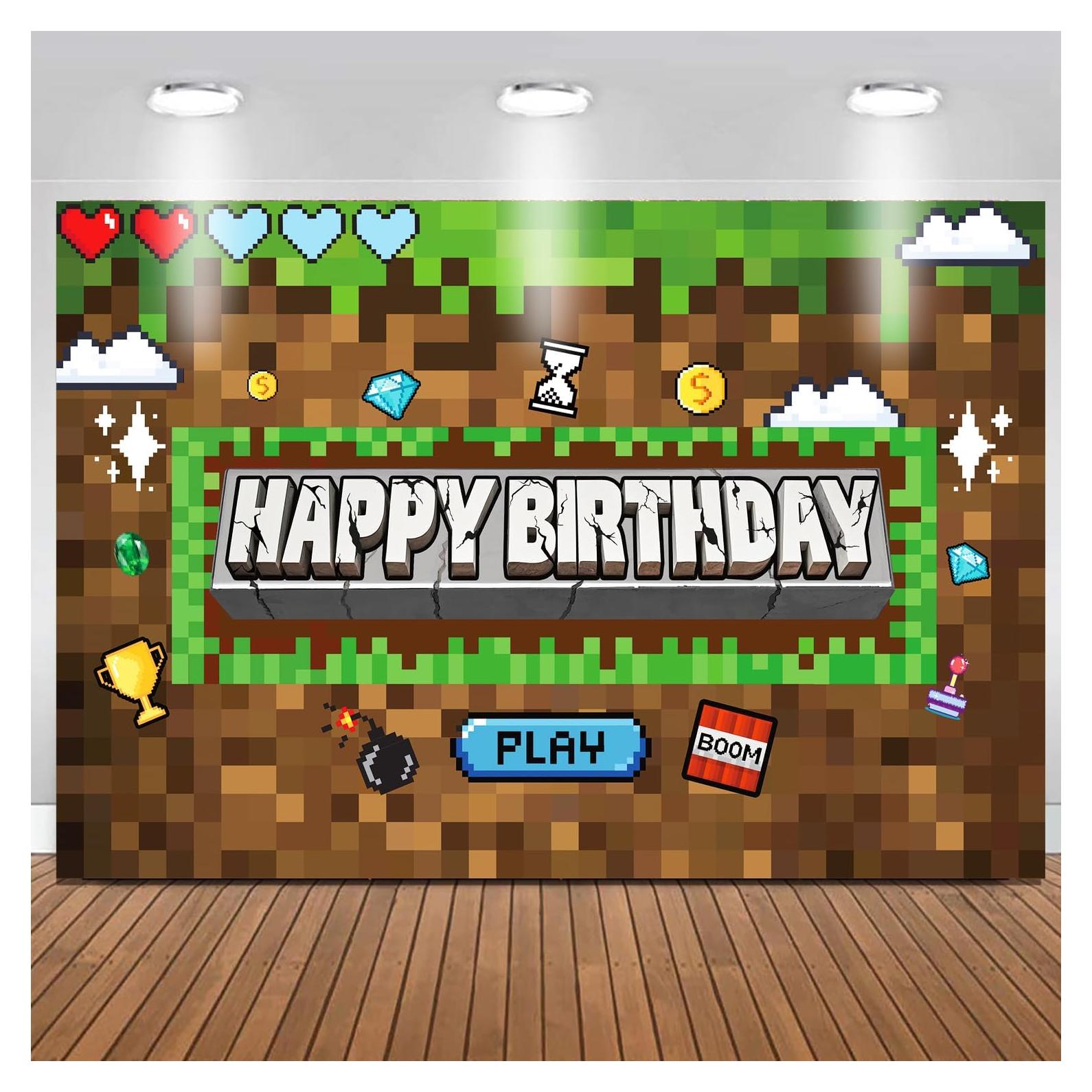 Banner de Cumpleaños Minero Pixel 1.52x0.91m Satankya