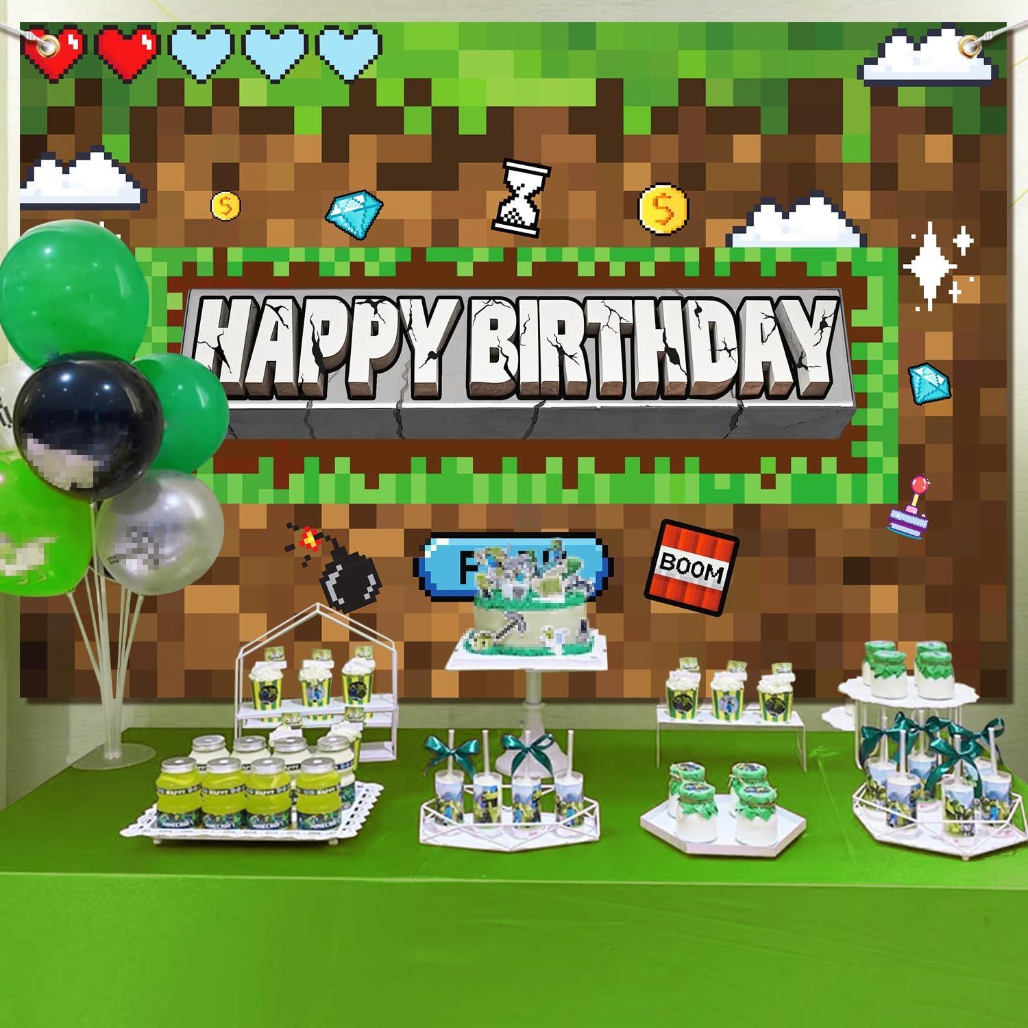 Banner de Cumpleaños Minero Pixel 1.52x0.91m Satankya