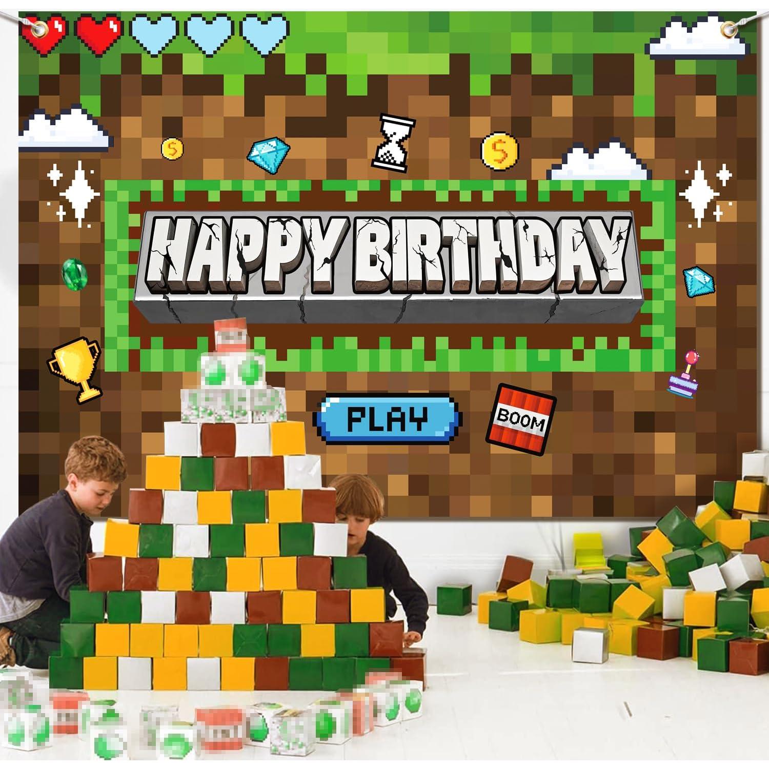 Banner de Cumpleaños Minero Pixel 1.52x0.91m Satankya