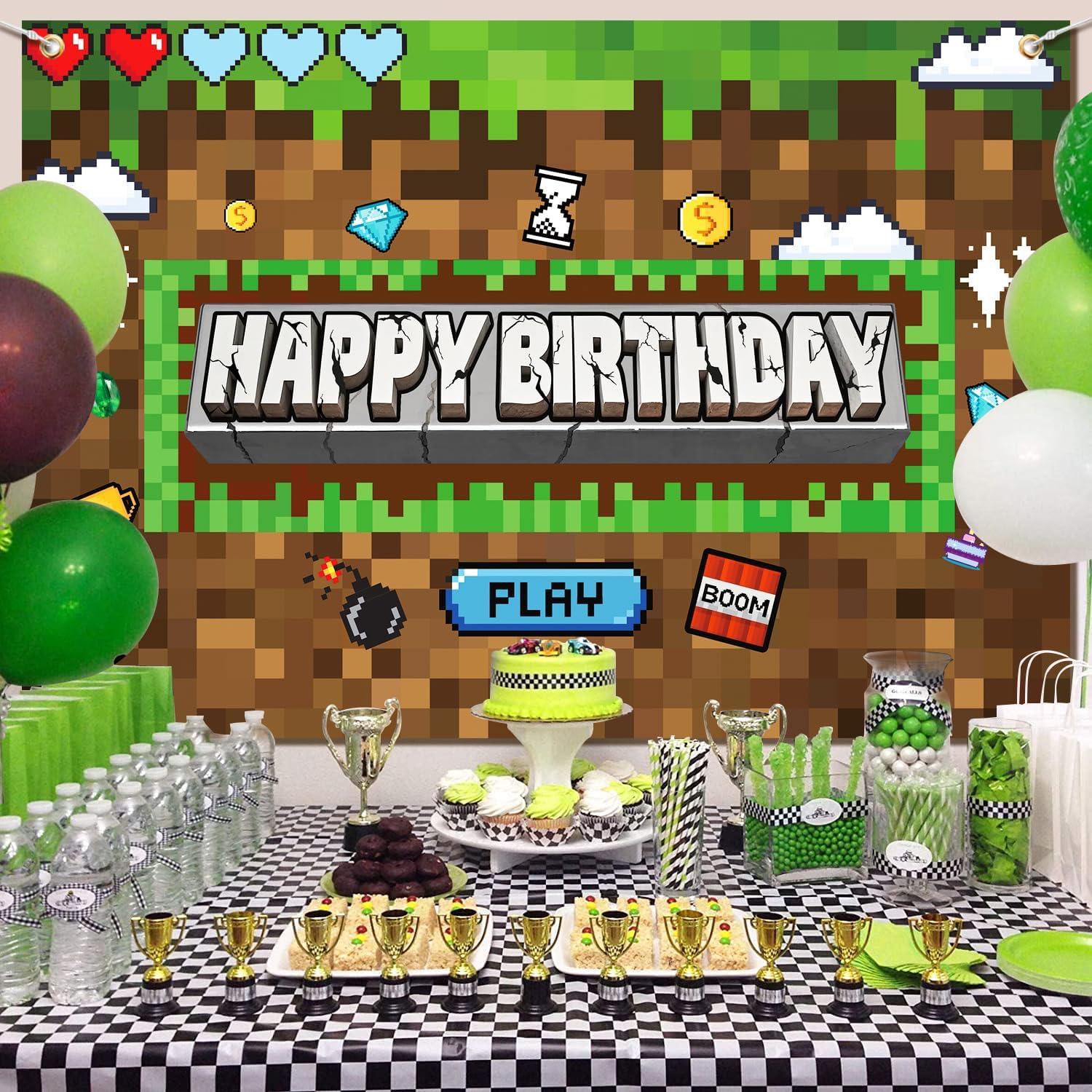 Banner de Cumpleaños Minero Pixel 1.52x0.91m Satankya