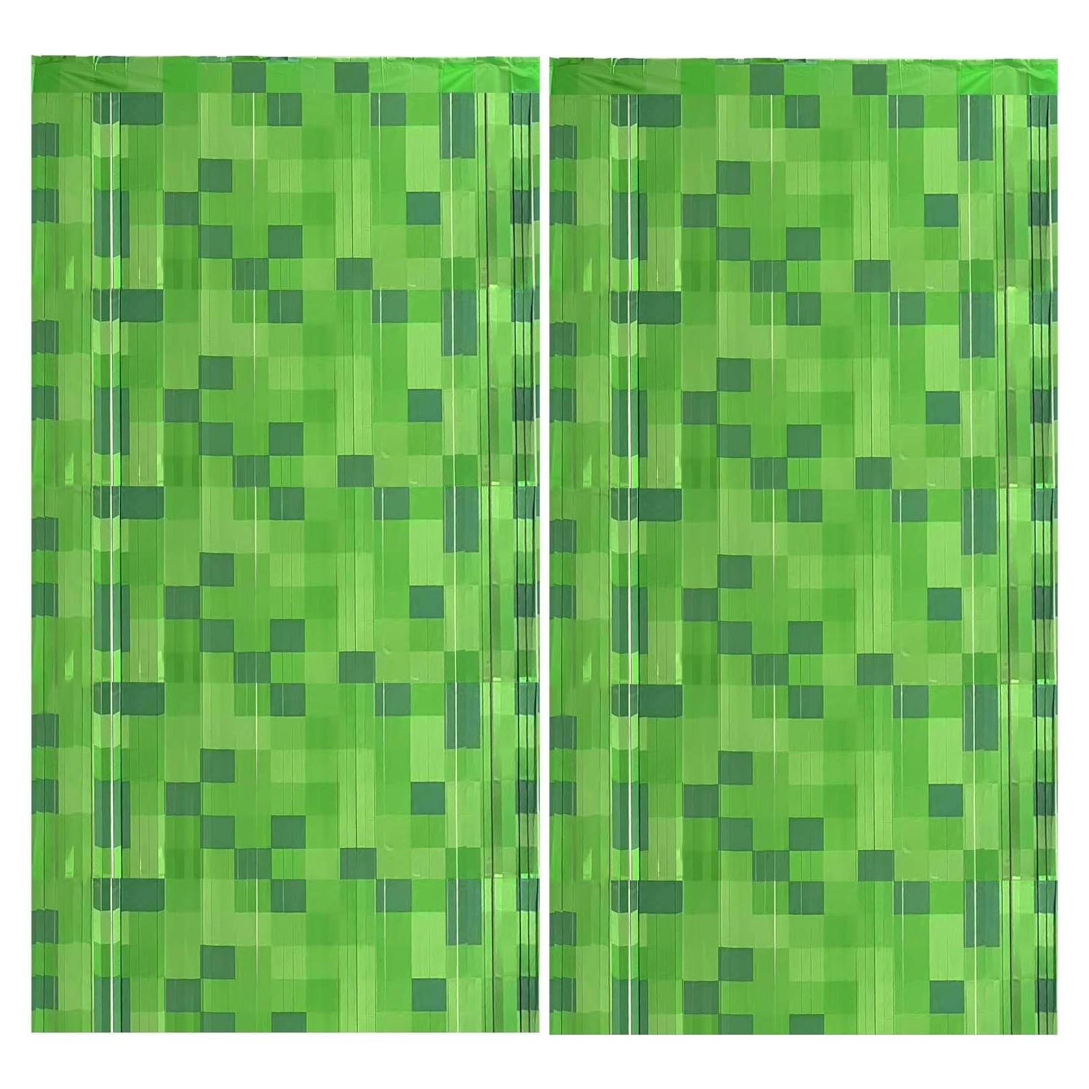 Cortinas de Flecos de Papel Verde Pixel Calmi 2 Pcs 0.97x2m