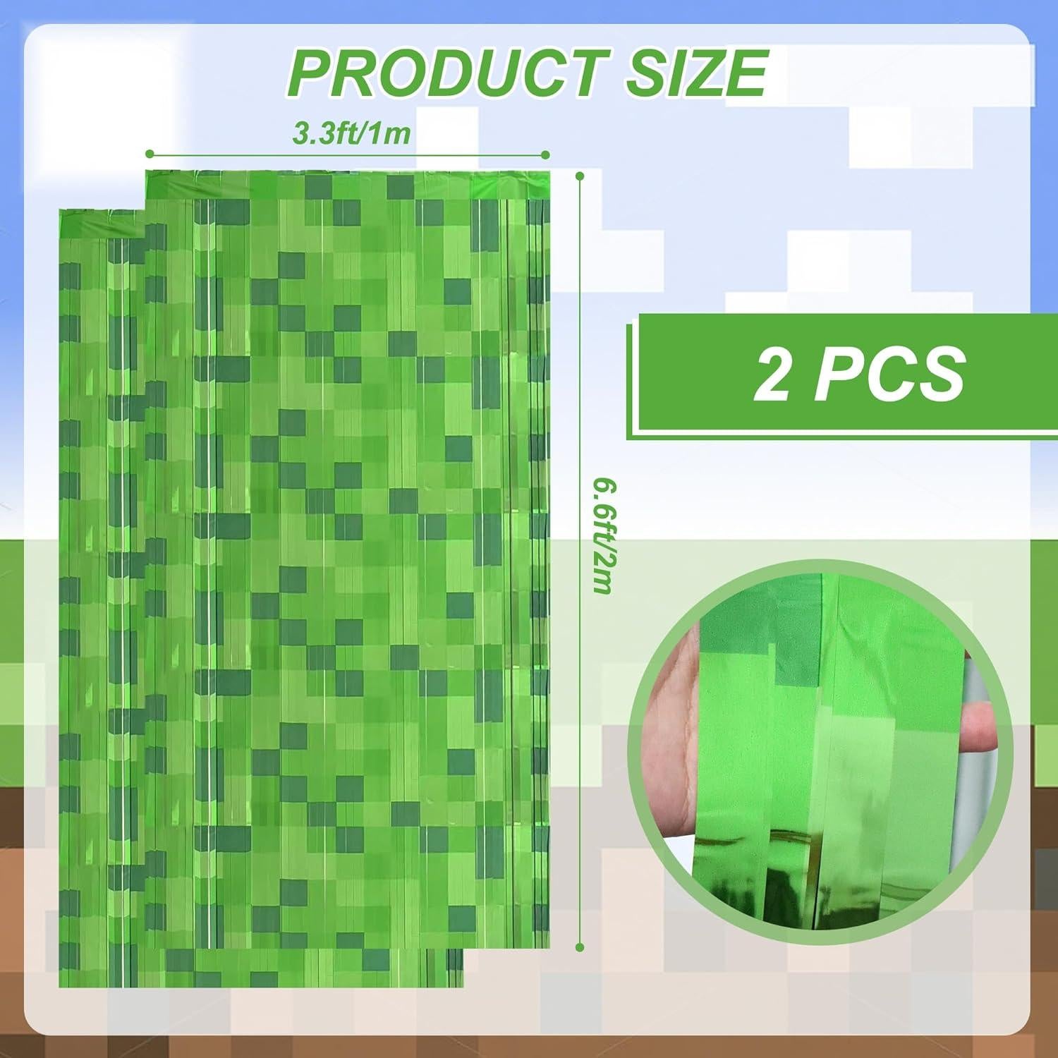 Cortinas de Flecos de Papel Verde Pixel Calmi 2 Pcs 0.97x2m