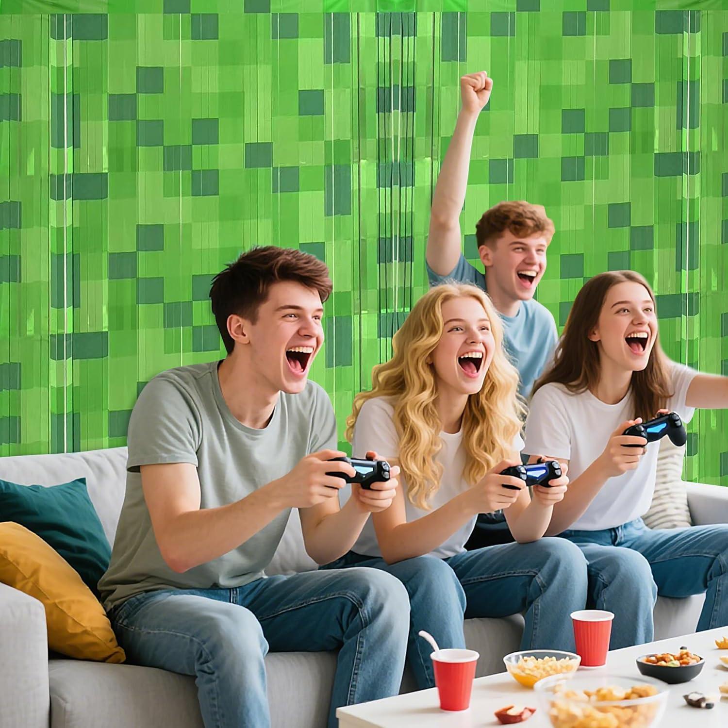 Cortinas de Flecos de Papel Verde Pixel Calmi 2 Pcs 0.97x2m