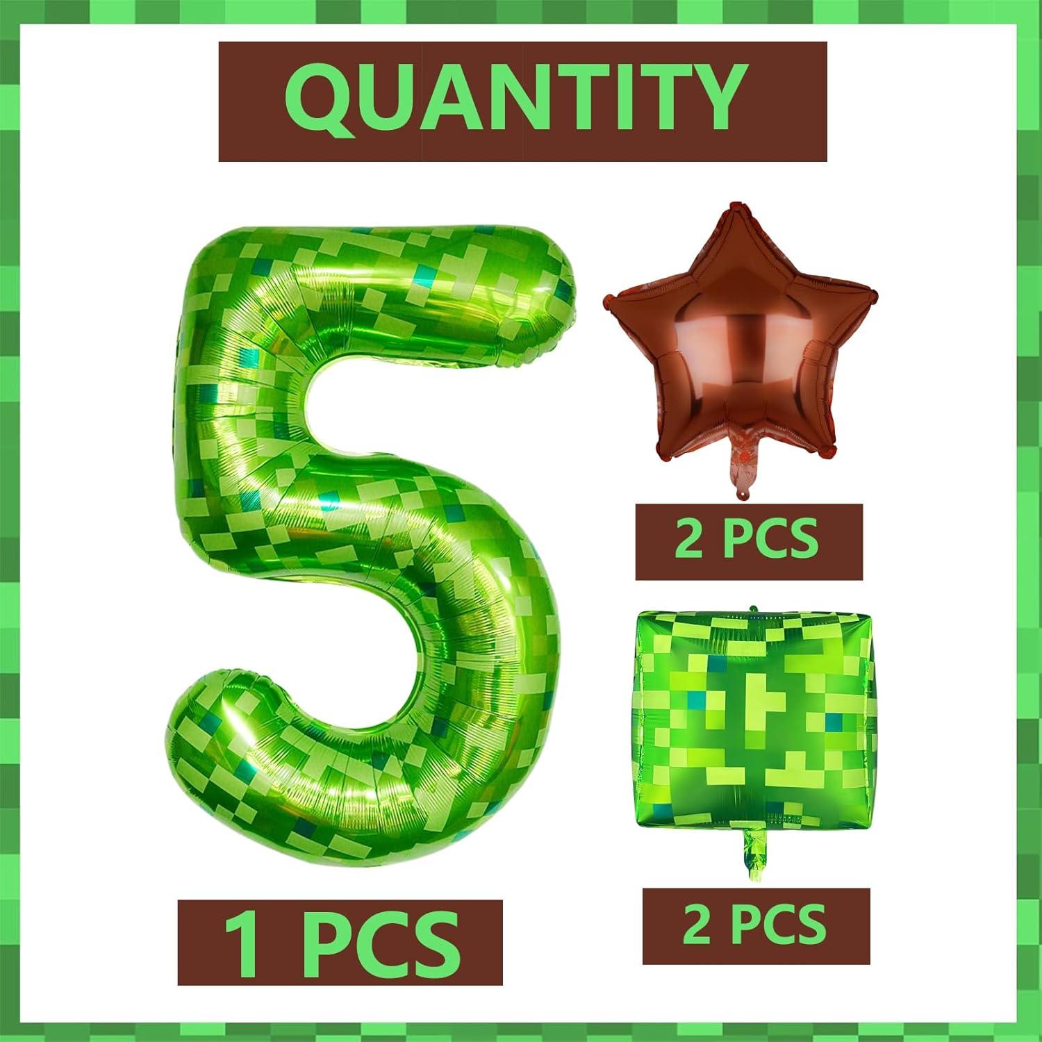 Juego de 5 globos de aluminio n°5 píxel verde 104 cm