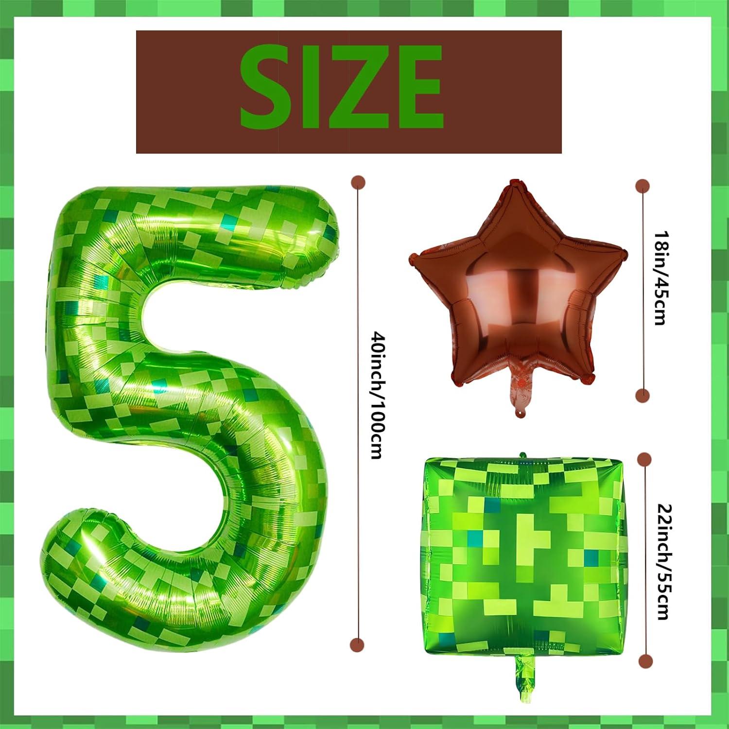 Juego de 5 globos de aluminio n°5 píxel verde 104 cm