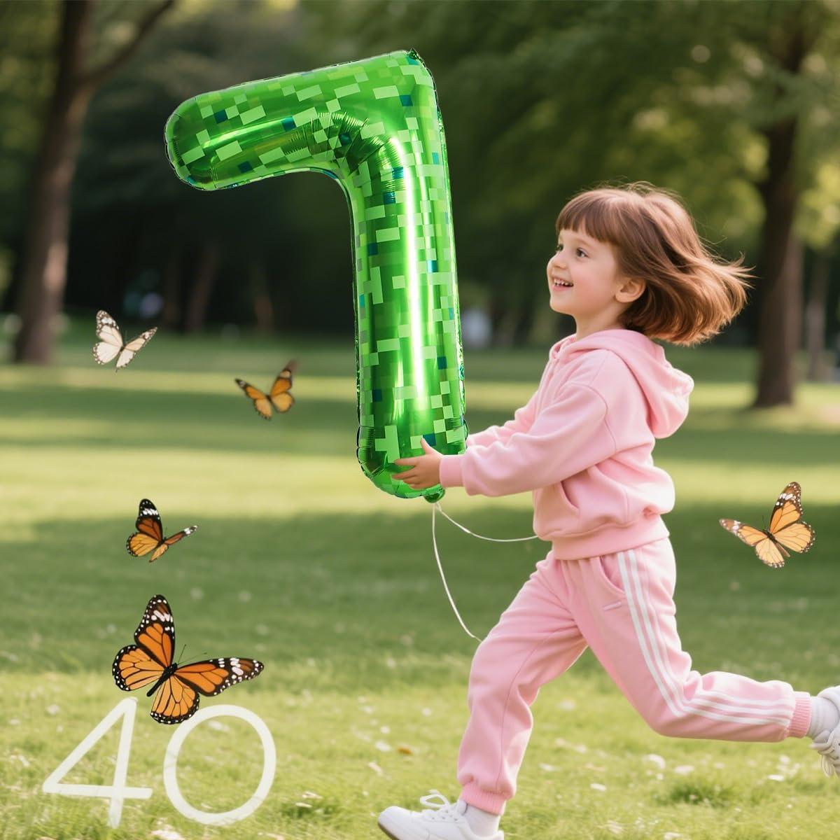 Juego de 5 globos de aluminio n°5 píxel verde 104 cm