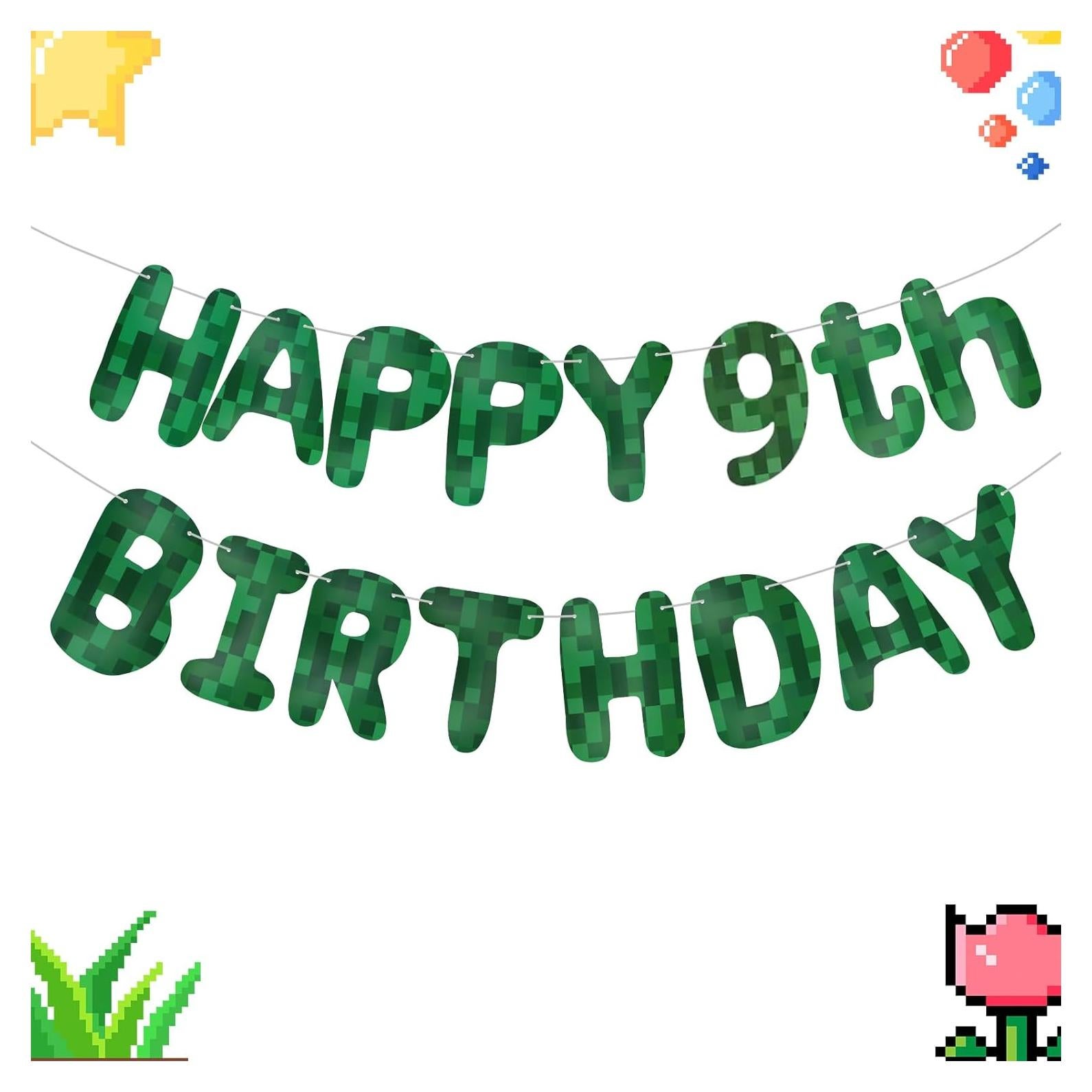 Banner de Cumpleaños Minecraft LACEVINE Pre-ensartado 9no