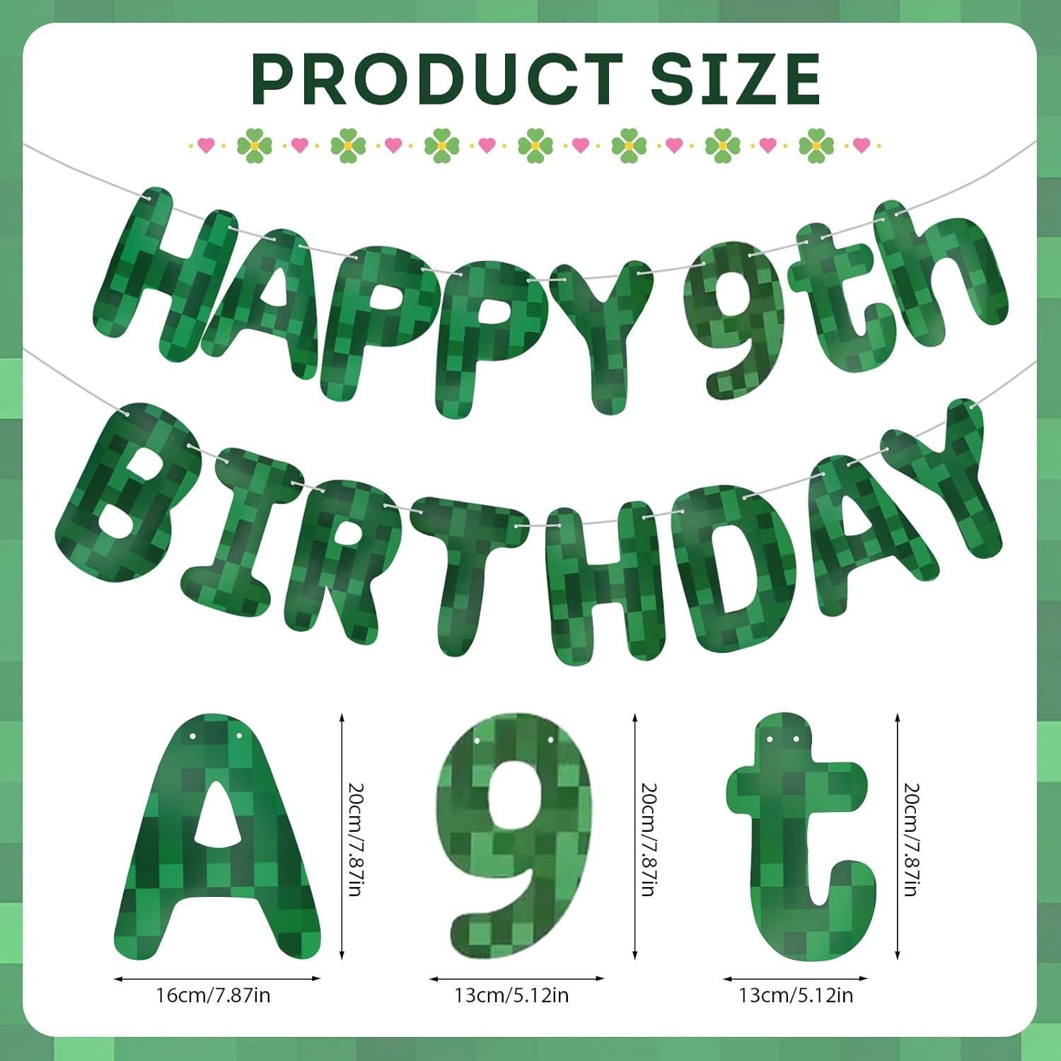 Banner de Cumpleaños Minecraft LACEVINE Pre-ensartado 9no