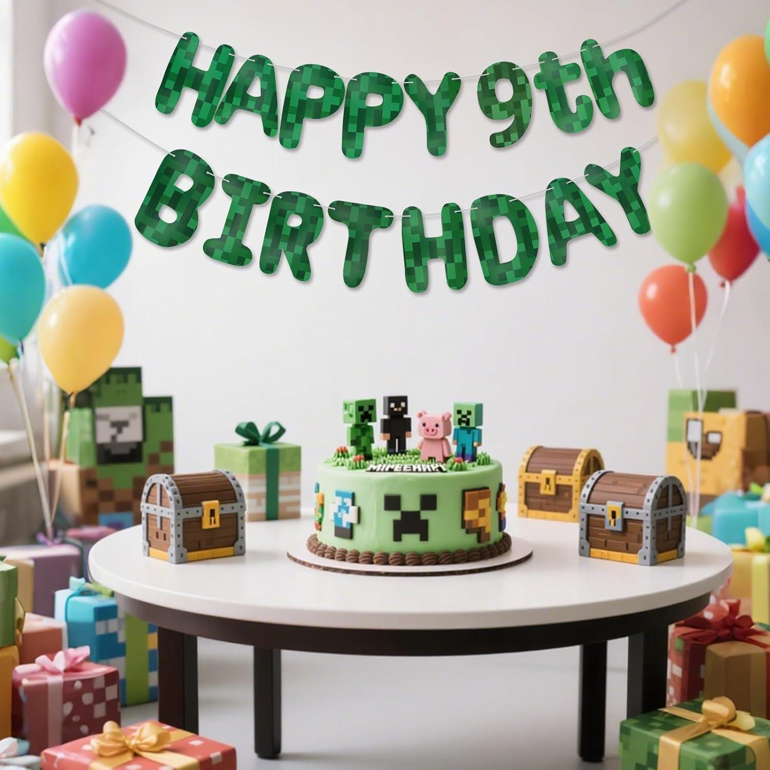 Banner de Cumpleaños Minecraft LACEVINE Pre-ensartado 9no