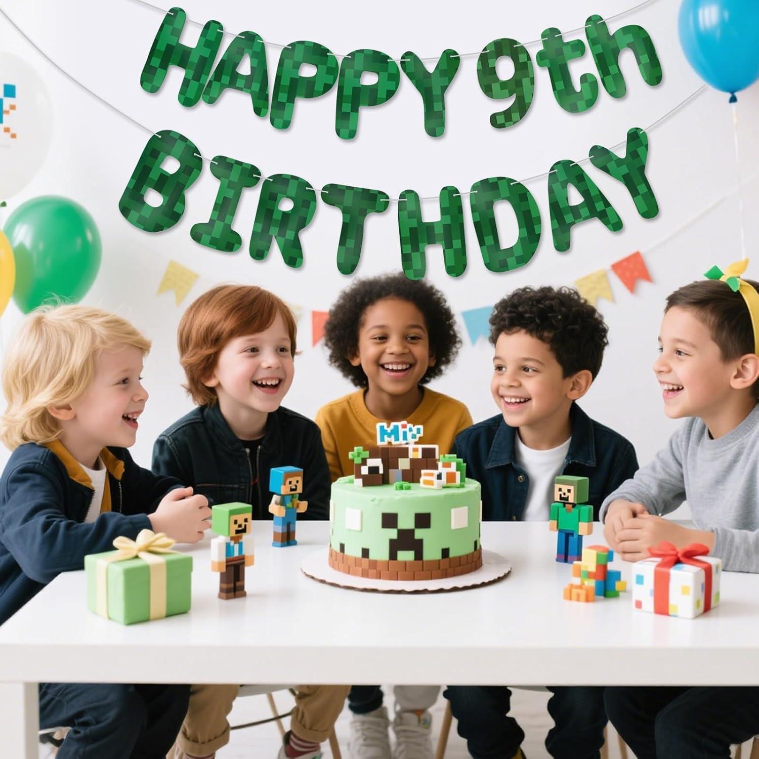 Banner de Cumpleaños Minecraft LACEVINE Pre-ensartado 9no