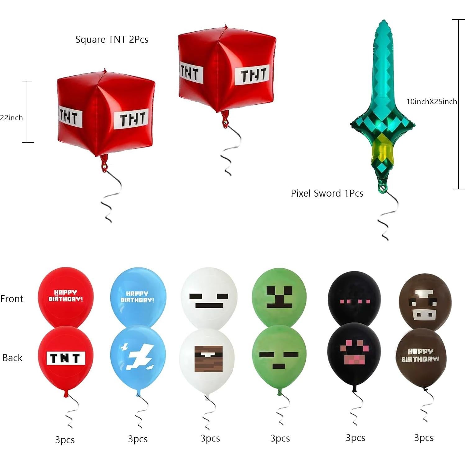 21 Piezas Globos de Cumpleaños Pixel JamboRella 25.4 cm