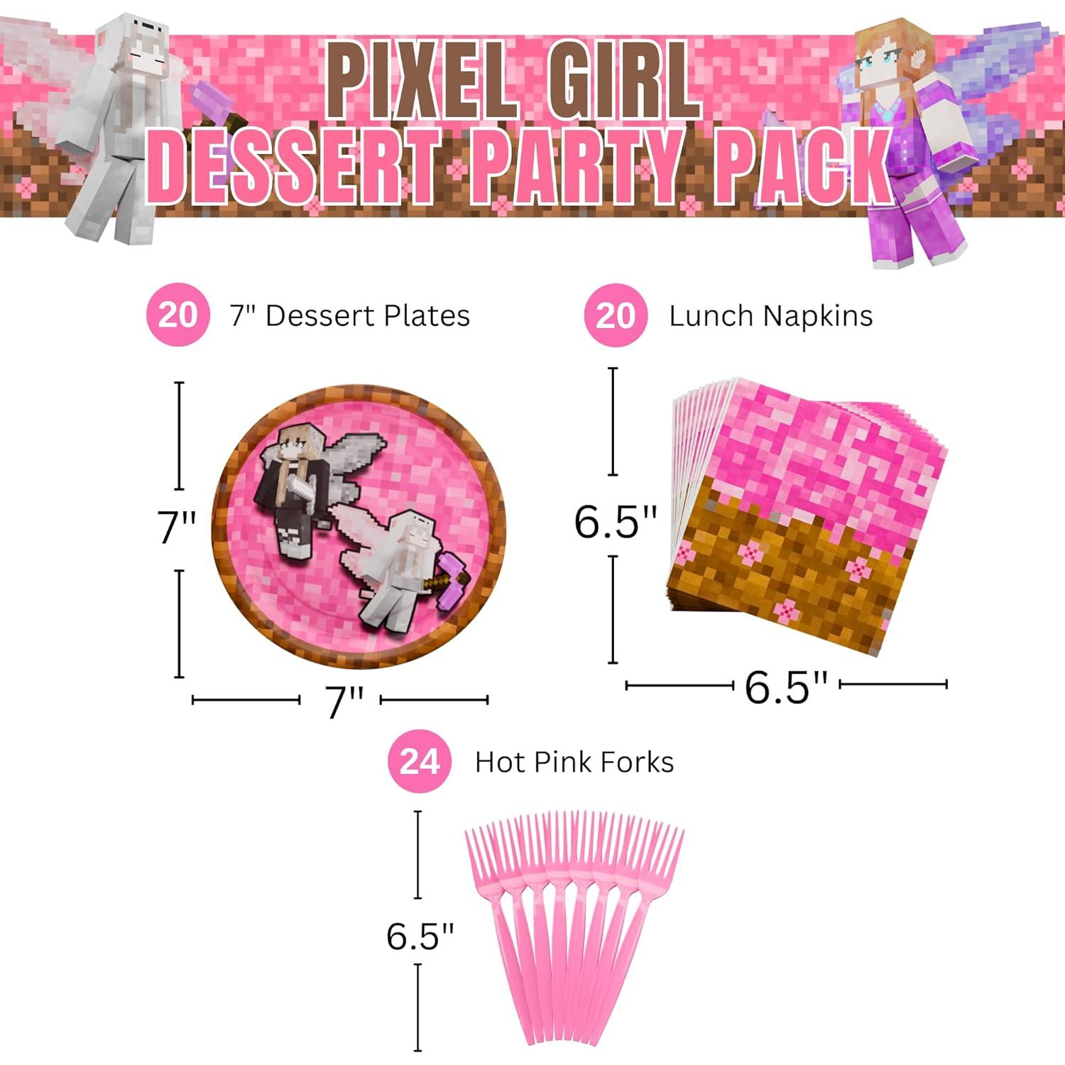 Suministros de Fiesta Pixel Girl 64 Piezas para 20 Invitados
