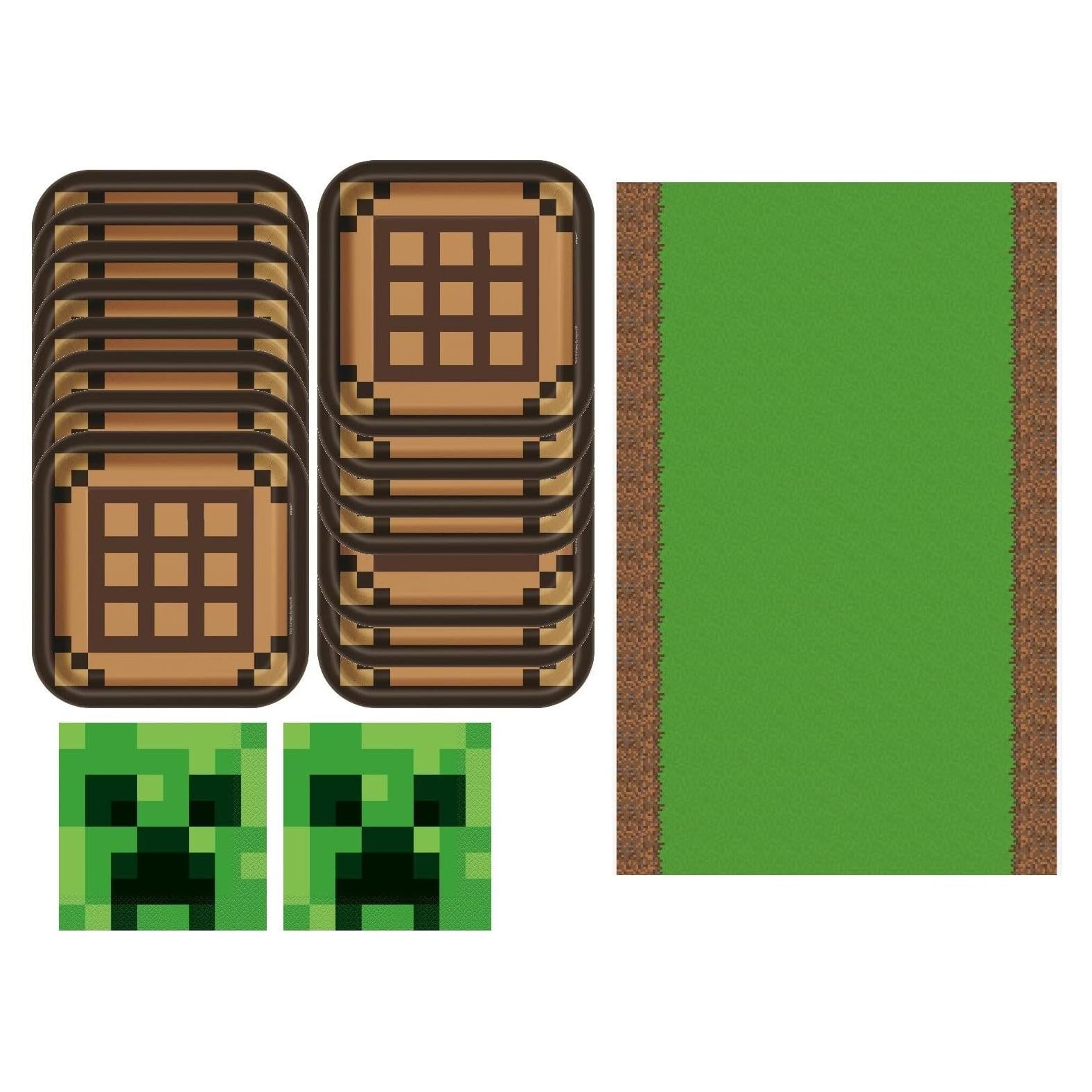 Kit de Fiesta de Cumpleaños Minecraft - 16 Platos, 16 Servilletas y Mantel