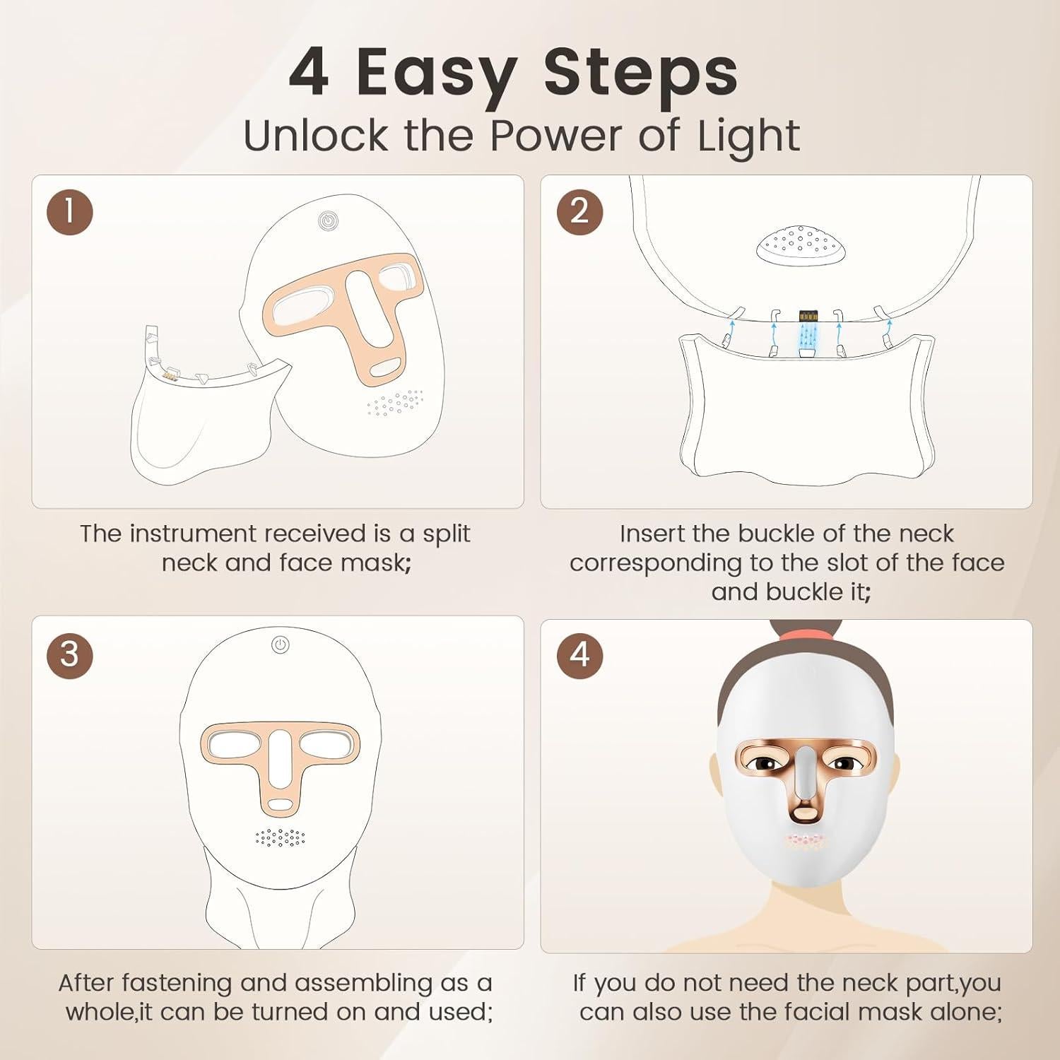 Máscara de Terapia de Luz Roja Tinkoola LED Recargable USB C