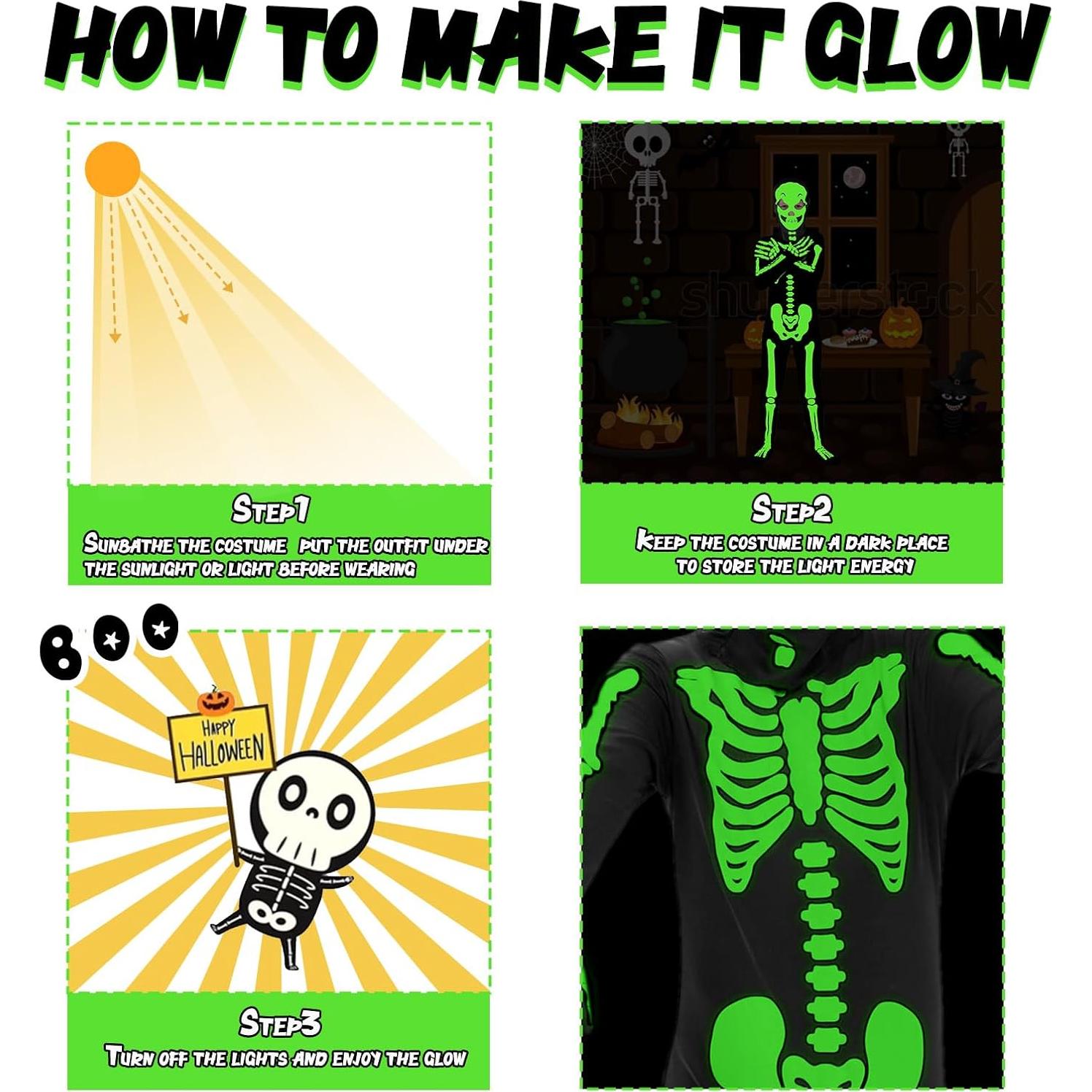 Disfraz de Esqueleto FAYBOX Brilla en la Oscuridad Niños 5-7 Años