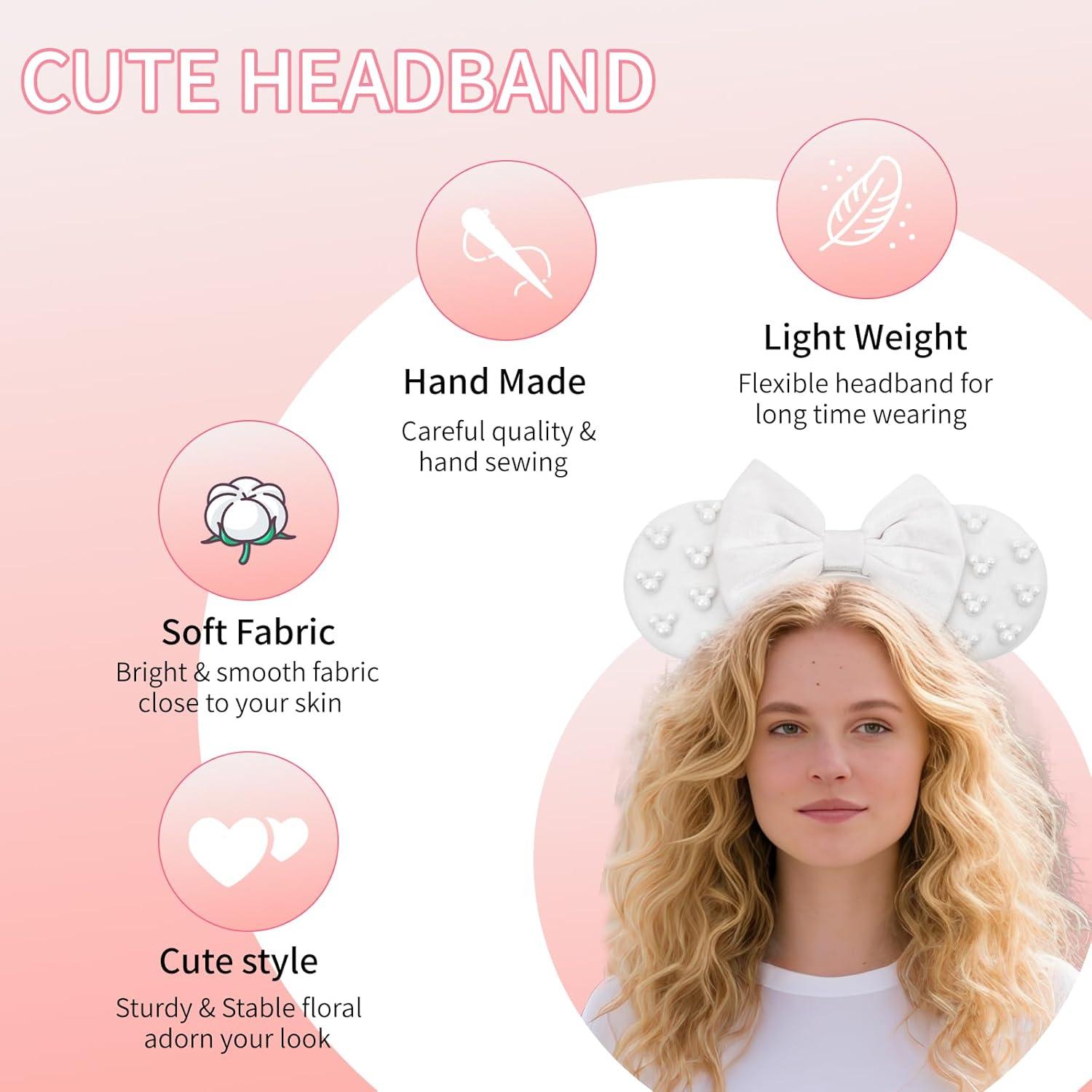 Diadema de Orejas de Ratón KienKan Blanca con Lazo - Accesorio Fiesta