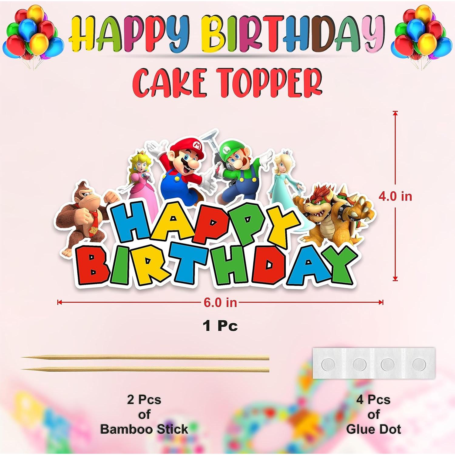 Cake Topper Super Mario Feliz Cumpleaños - Decoración Colorida