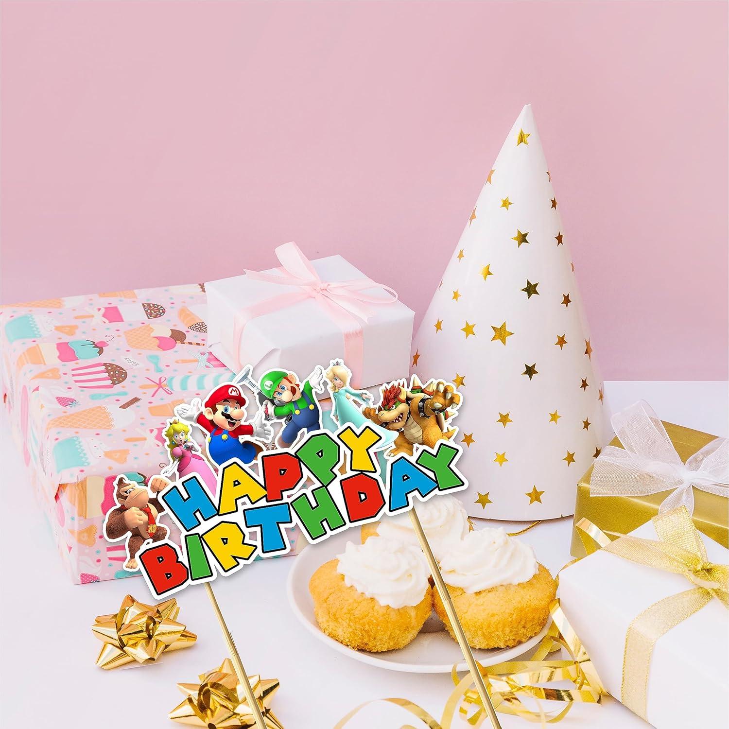 Cake Topper Super Mario Feliz Cumpleaños - Decoración Colorida