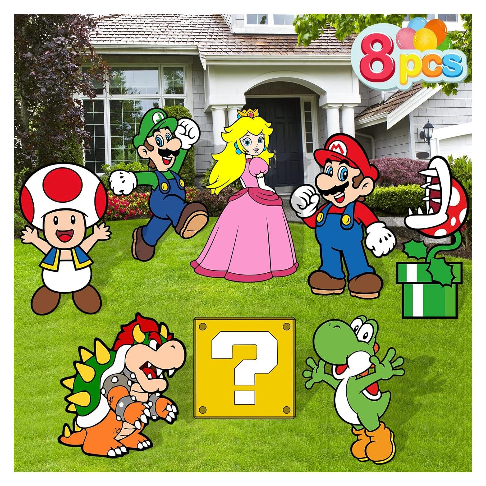 Decoraciones de Fiesta de Cumpleaños Mario 8PCS Carteles Jardín