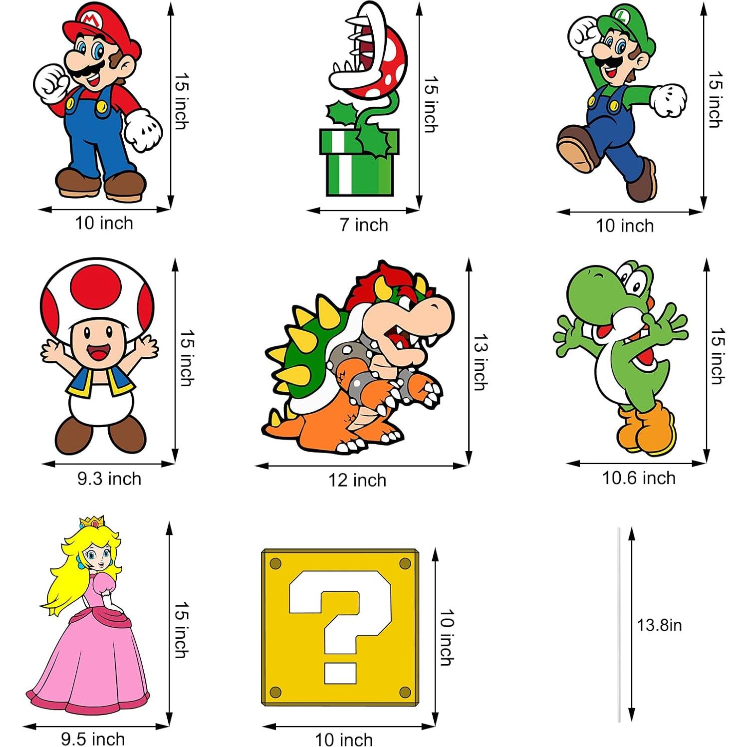 Decoraciones de Fiesta de Cumpleaños Mario 8PCS Carteles Jardín