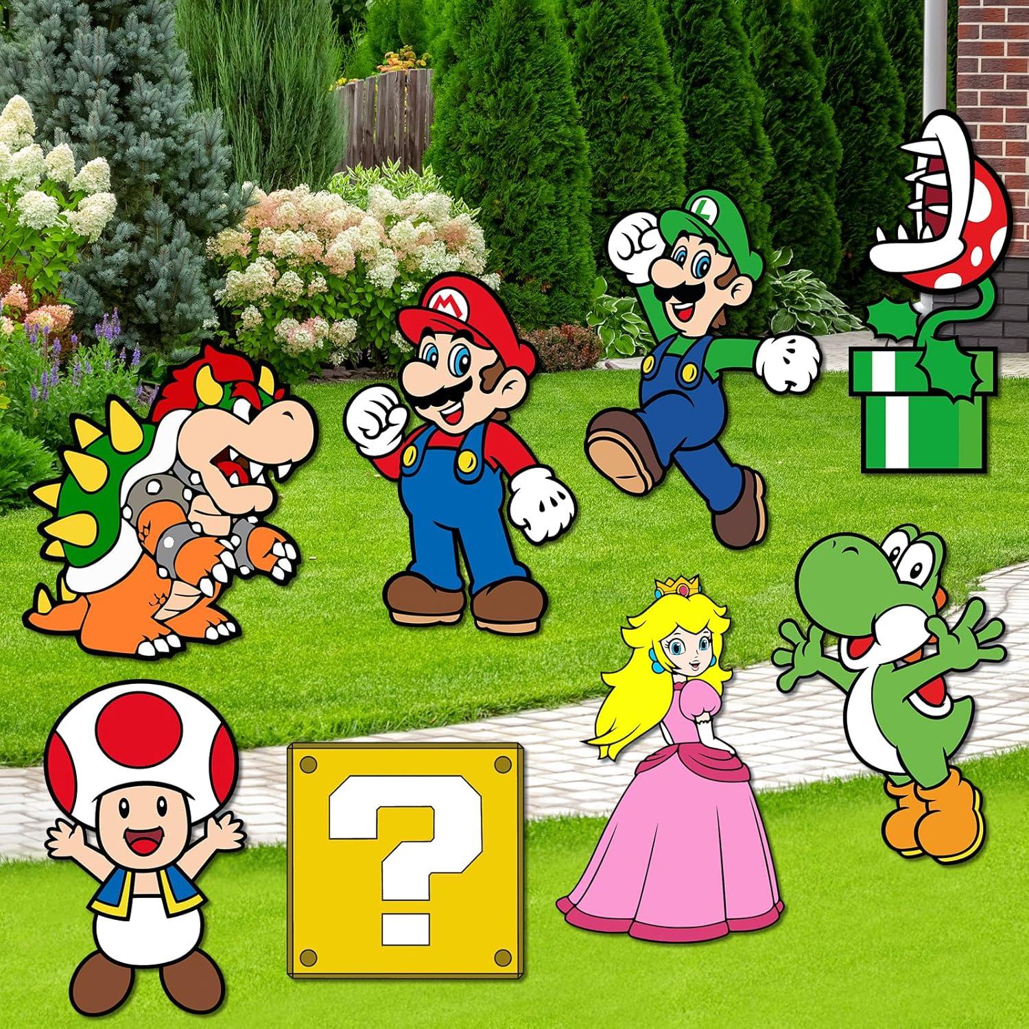 Decoraciones de Fiesta de Cumpleaños Mario 8PCS Carteles Jardín