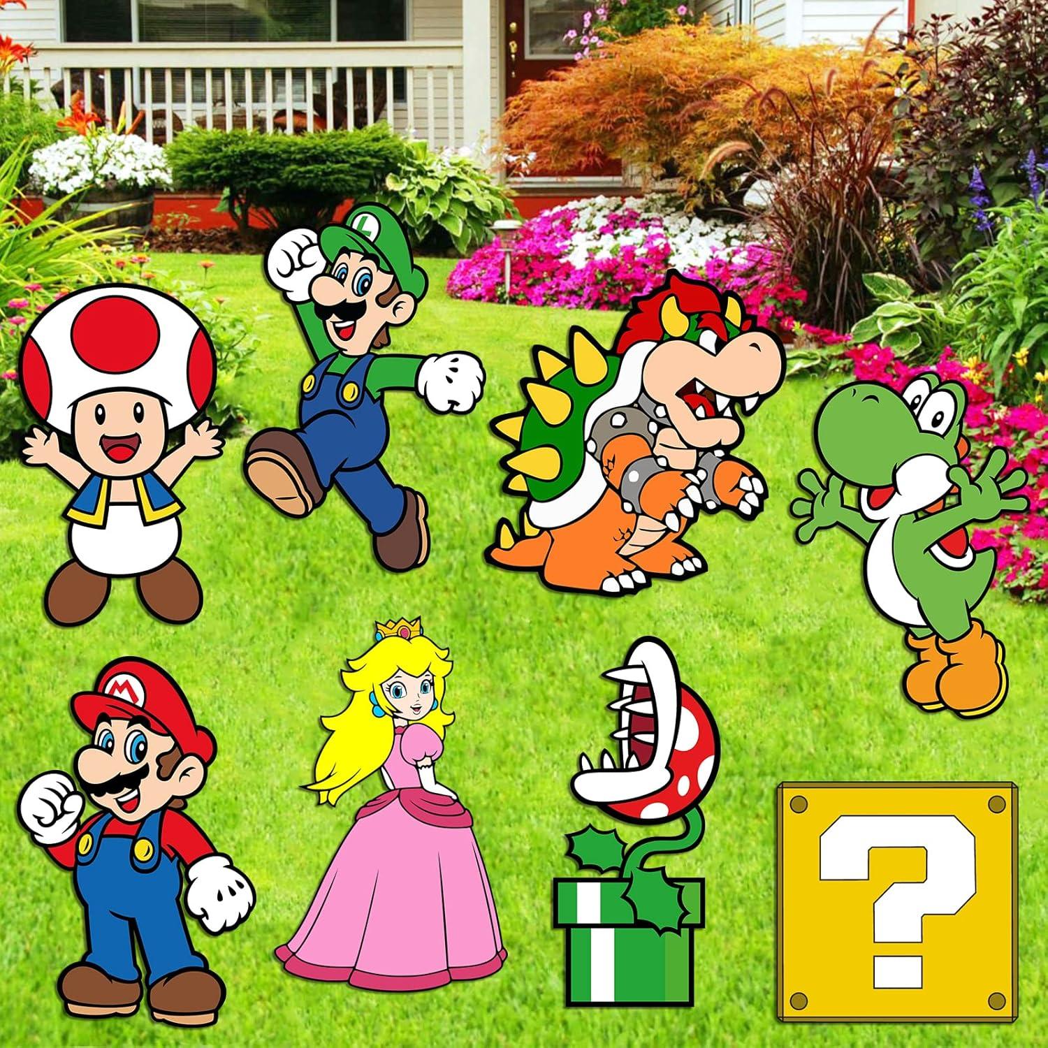 Decoraciones de Fiesta de Cumpleaños Mario 8PCS Carteles Jardín