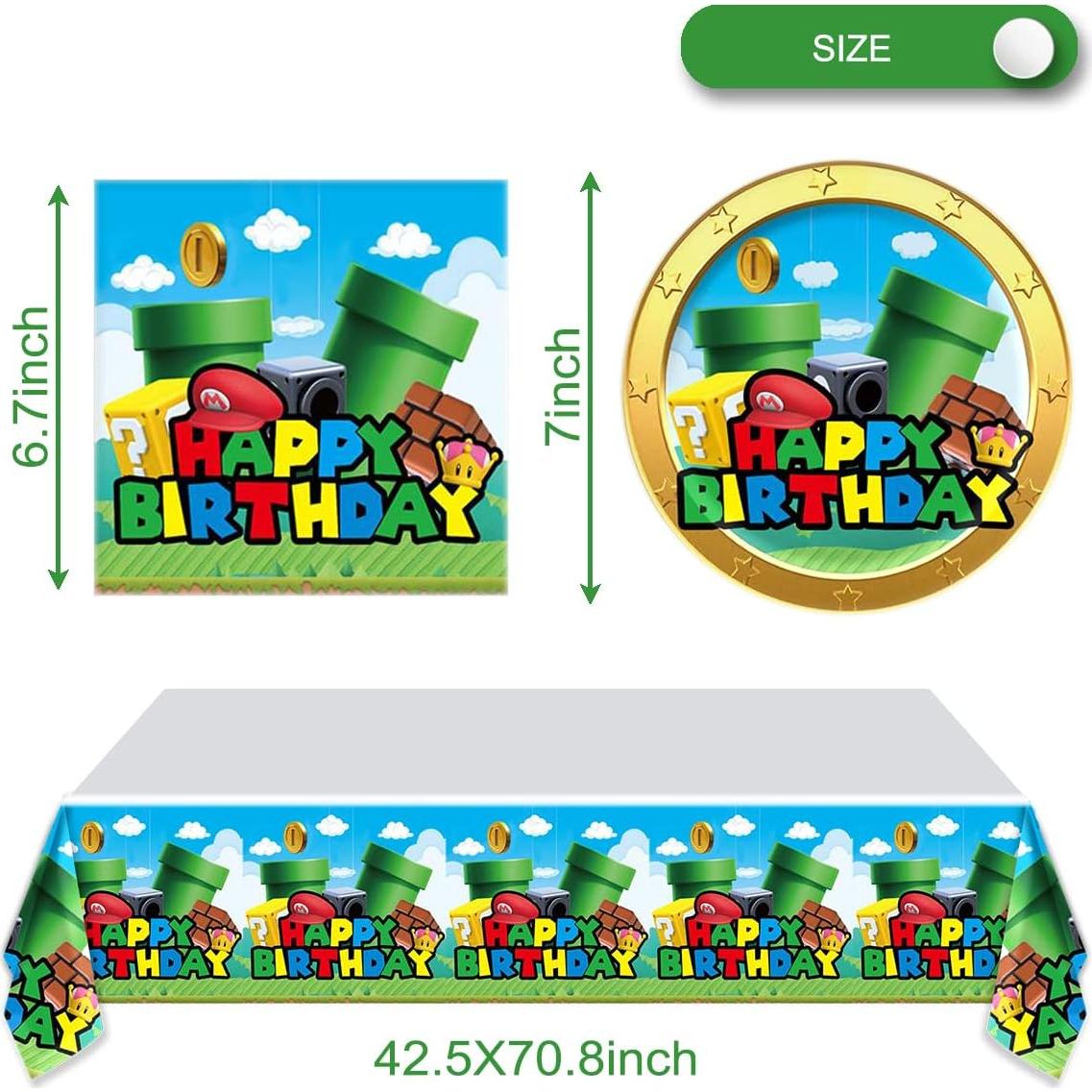 Artículos de Fiesta Super Bros - 20 Platos, 20 Servilletas y Mantel 180x107 cm