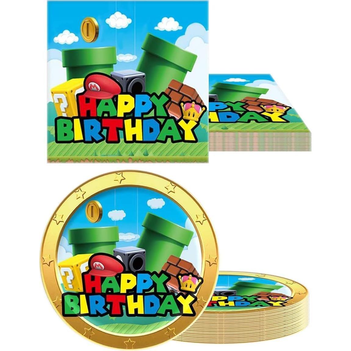 Juego de Vajilla Fiesta Super Bros PEACHPUNK 20 Platos y Servilletas