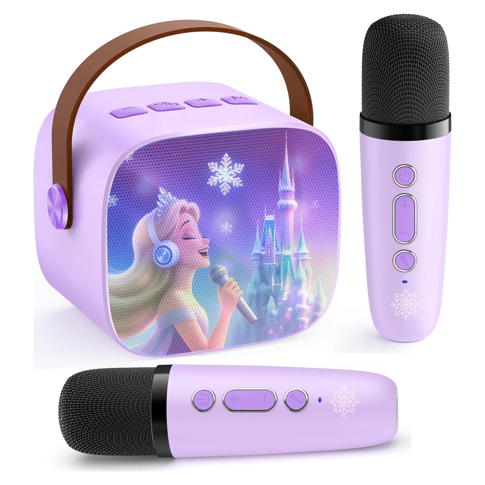 Mini Máquina de Karaoke Frozen K1 con 2 Micrófonos Inalámbricos