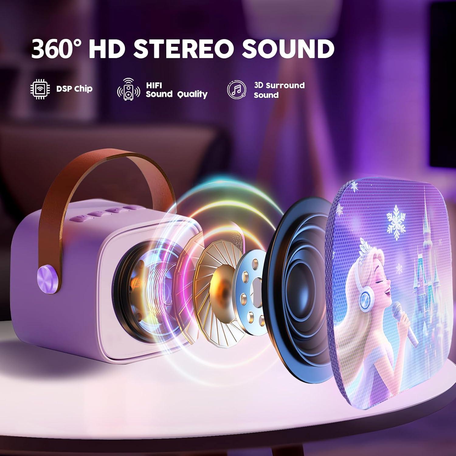 Mini Máquina de Karaoke Frozen K1 con 2 Micrófonos Inalámbricos