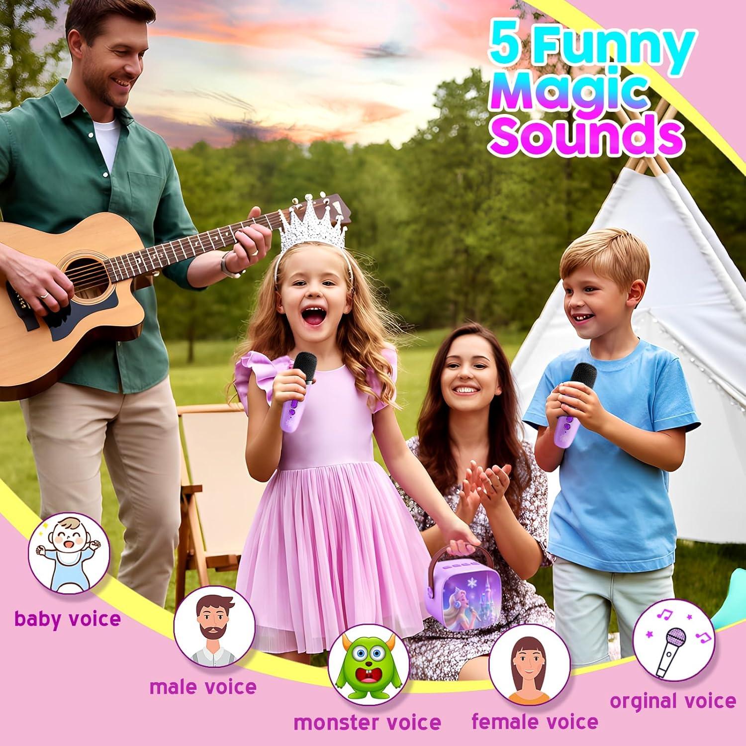 Mini Máquina de Karaoke Frozen K1 con 2 Micrófonos Inalámbricos